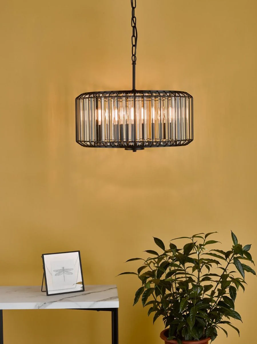 Naeva 3/4Lt Crystal Ceiling Light - Satin Black & Crystal Finish, IP20 - Image 7
