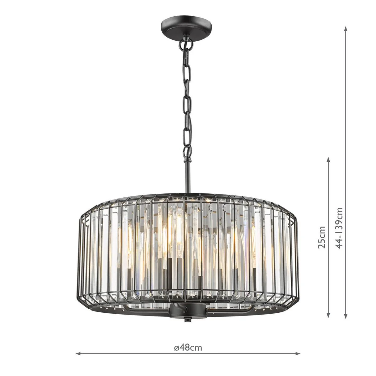 Naeva 3/4Lt Crystal Ceiling Light - Satin Black & Crystal Finish, IP20 - Image 8