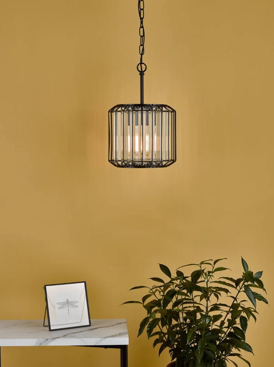 Naeva Single Pendant Ceiling Light - Satin Black & Crystal Finish, IP20 - Image 3