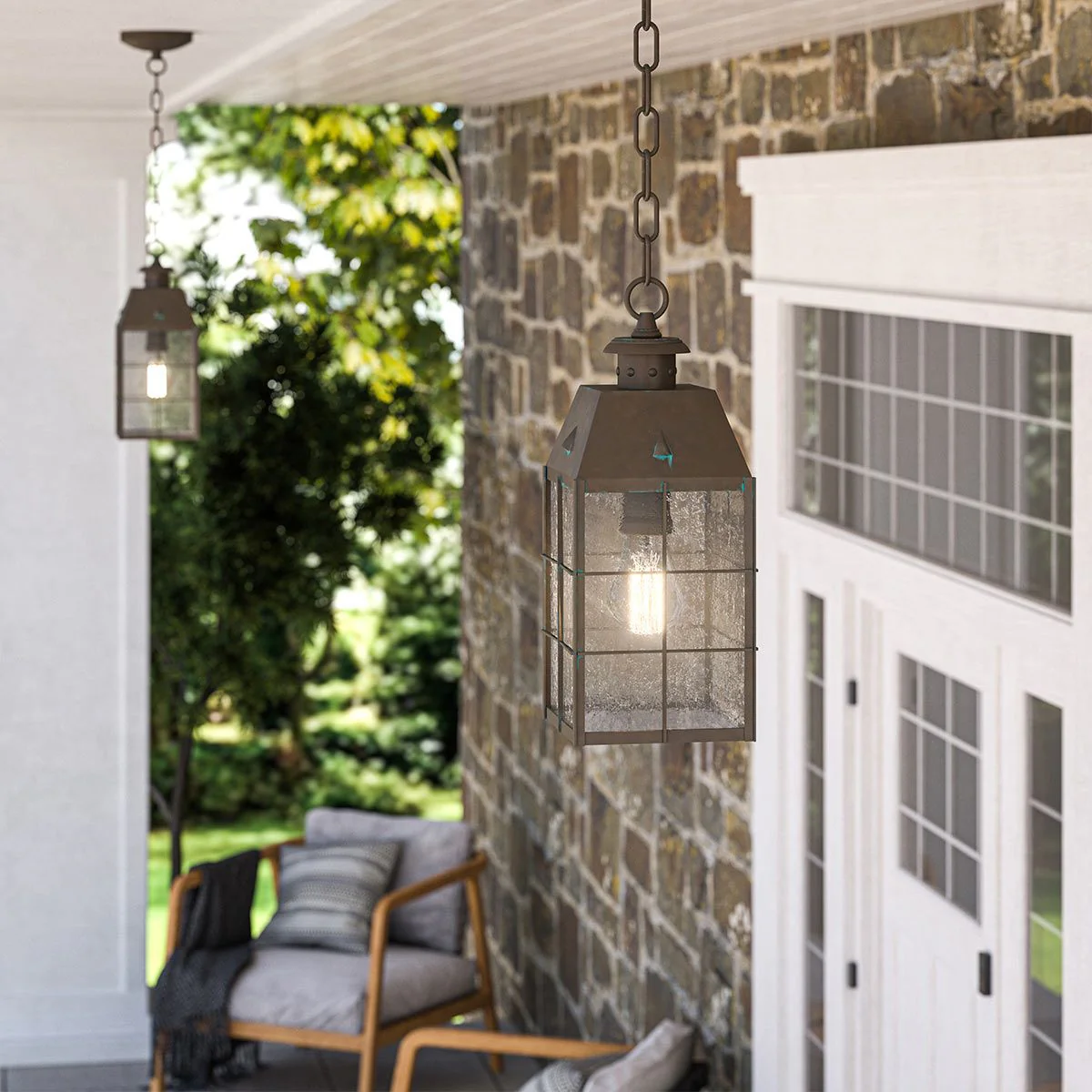 Nantucket 1 Light Medium Chain Lantern - Aged Brass IP44 E27 - Image 6
