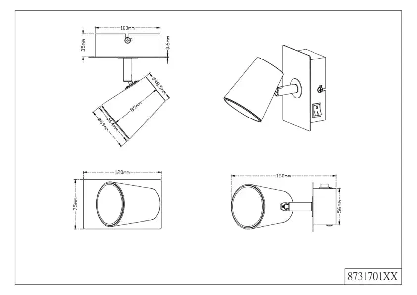 Narcos Wall/Ceiling Spotlight - White - Image 4