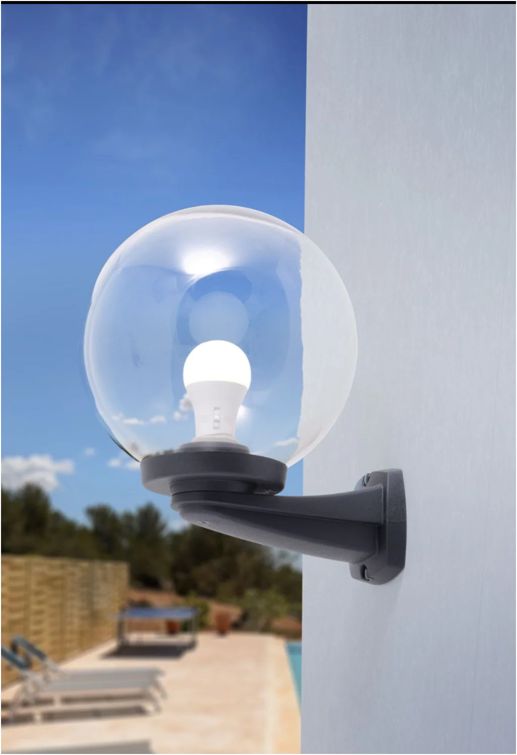 Nardo G250 Black/Grey Globe Wall Light IP55 - Opal/Clear - Image 5