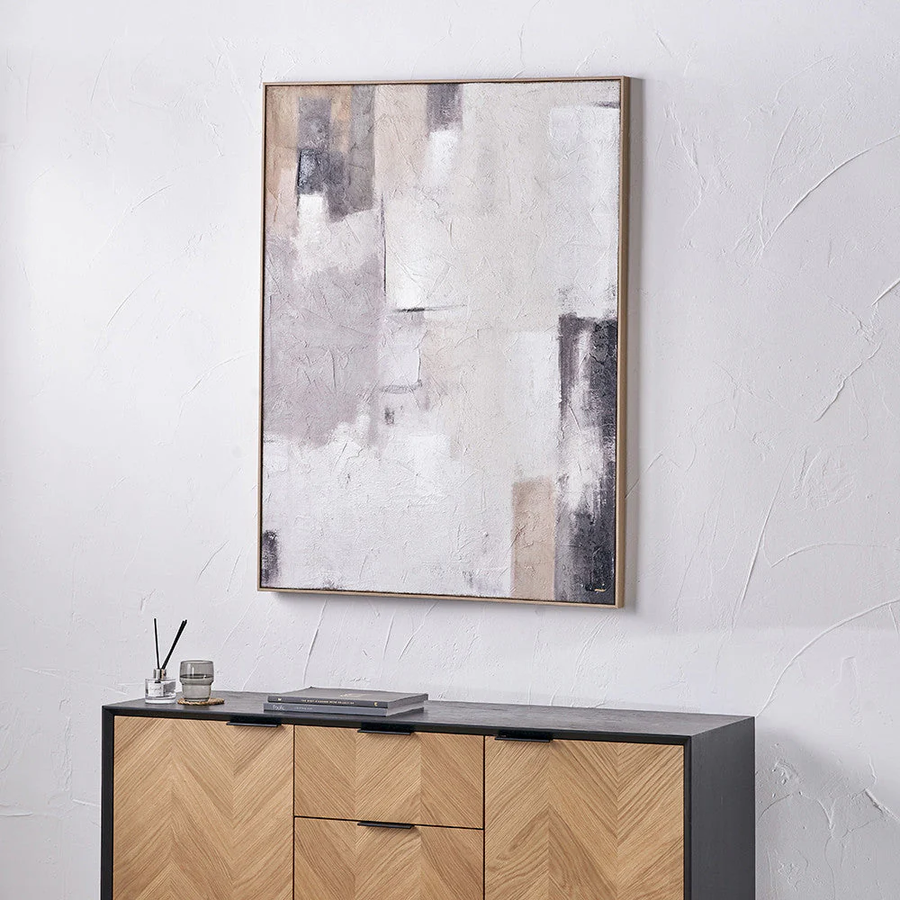Natural and Grey Textured Abstract Canvas with Natural Frame - Image 5
