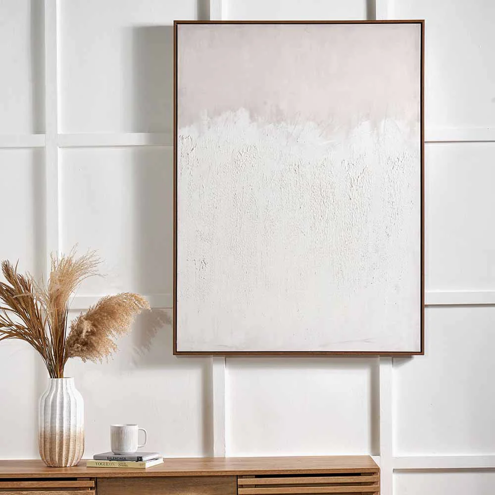 Natural and White Abstract Canvas with Natural Frame Large - Image 5
