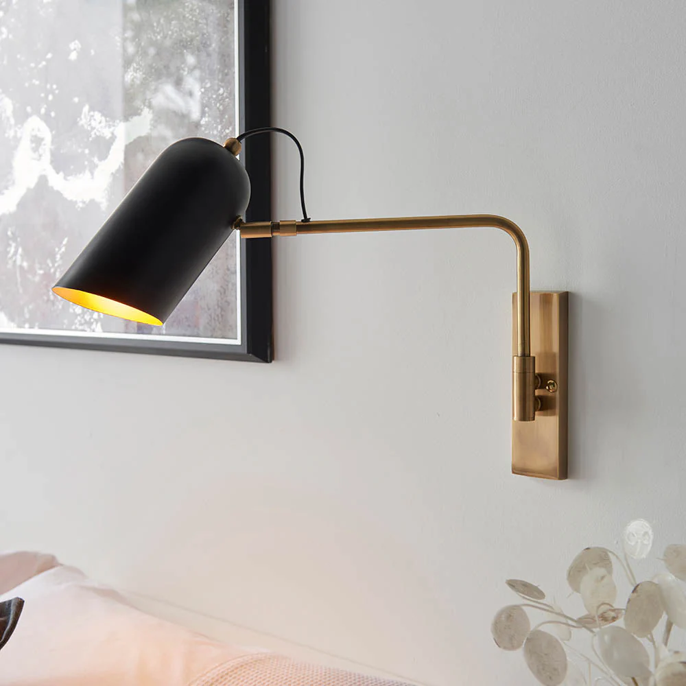 Navie Swing Arm Wall Antique Brass & Matt Black - Image 2
