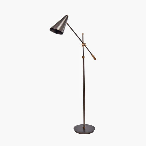 New Emiliano Antique Bronze and Antique Brass Adjustable Task Floor Lamp - Image 2