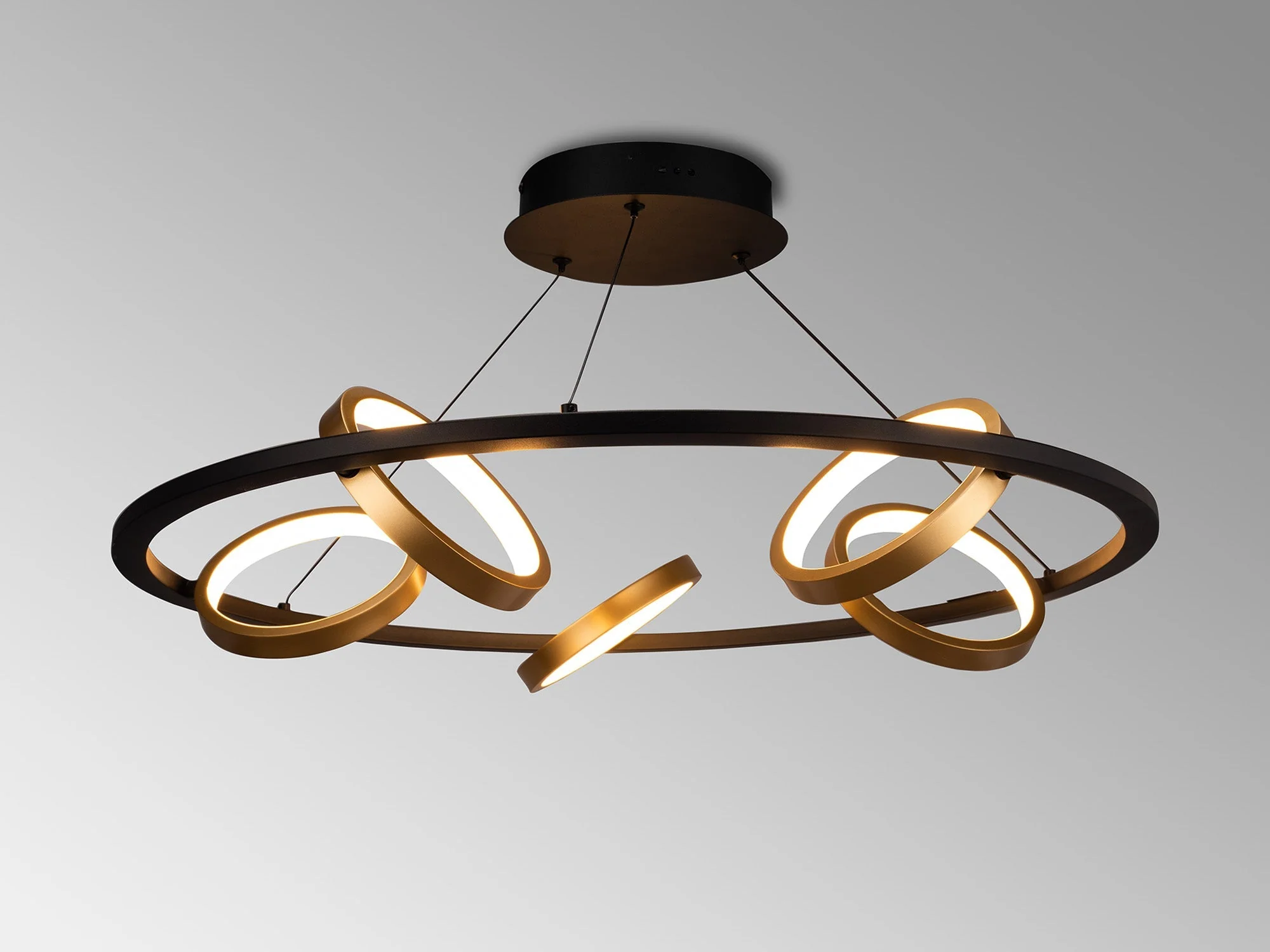 Nicki Indoor LED Hanging Light, 5 Ring, Satin Black & Gold Finish - Image 2