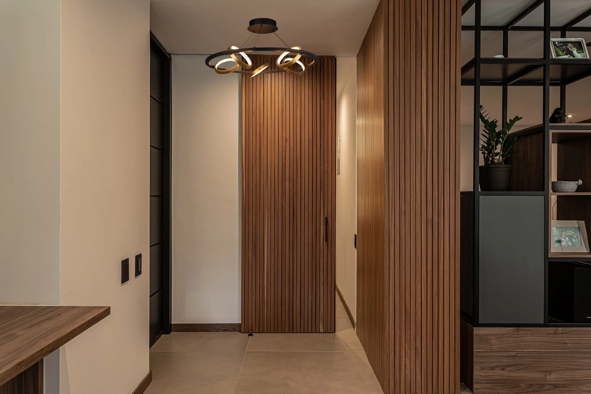 Nicki Indoor LED Hanging Light, 5 Ring, Satin Black & Gold Finish - Image 3