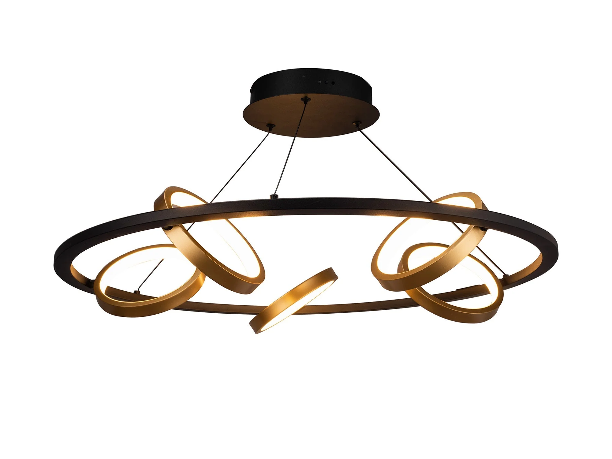 Nicki Indoor LED Hanging Light, 5 Ring, Satin Black & Gold Finish - Image 7
