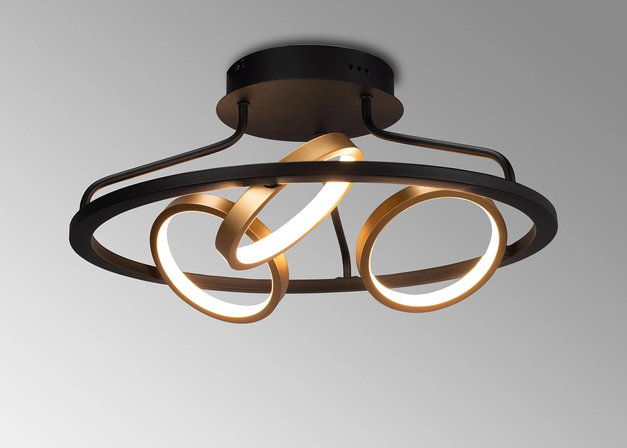 Nicki Indoor Semi Flush Ceiling Light, 3/5Ring, Satin Black & Gold - Image 2
