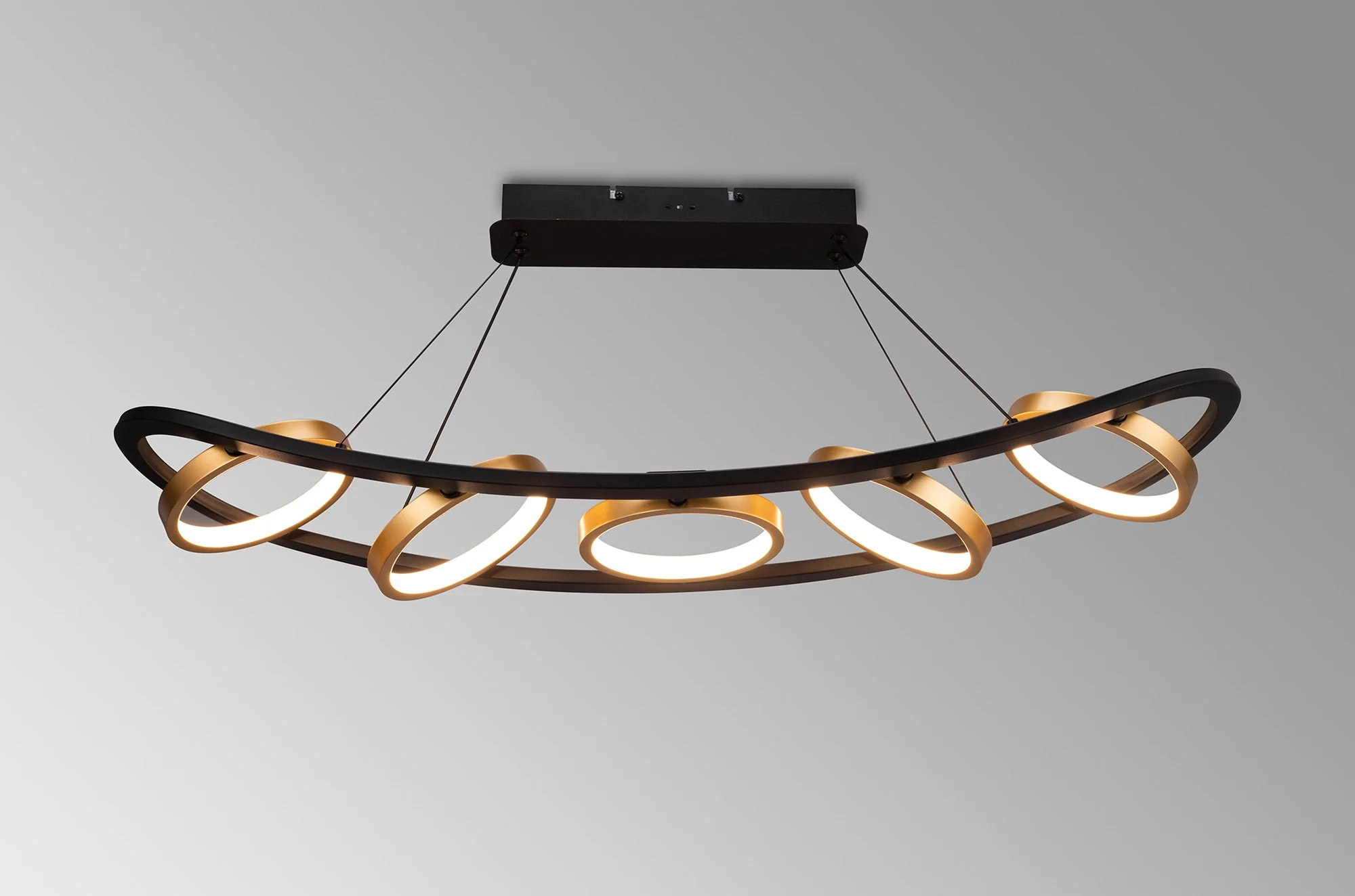 Nicki Linear Kitchen Table/Island Light, 5 Ring, 36W LED, 3200K, 2200lm, Satin Black  &  Gold, 3yrs Warranty - Image 3