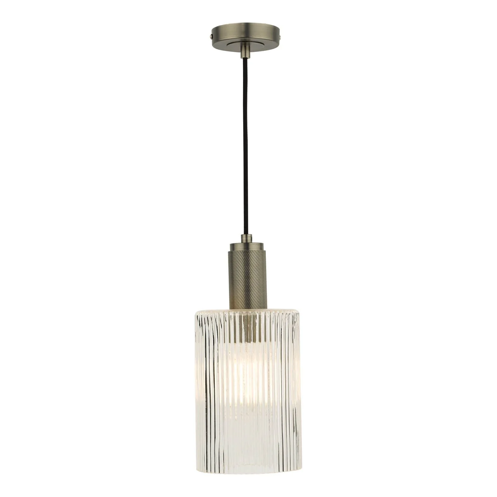 Nikolas Pendant Polished Nickel/Brass/Antique Chrome -Finish Ribbed Cylinder/Smoked/Ribbed Round -Glass - Image 2