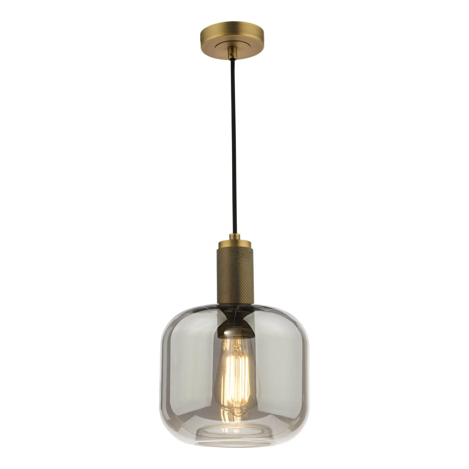 Nikolas Pendant Polished Nickel/Brass/Antique Chrome -Finish Ribbed Cylinder/Smoked/Ribbed Round -Glass - Image 3