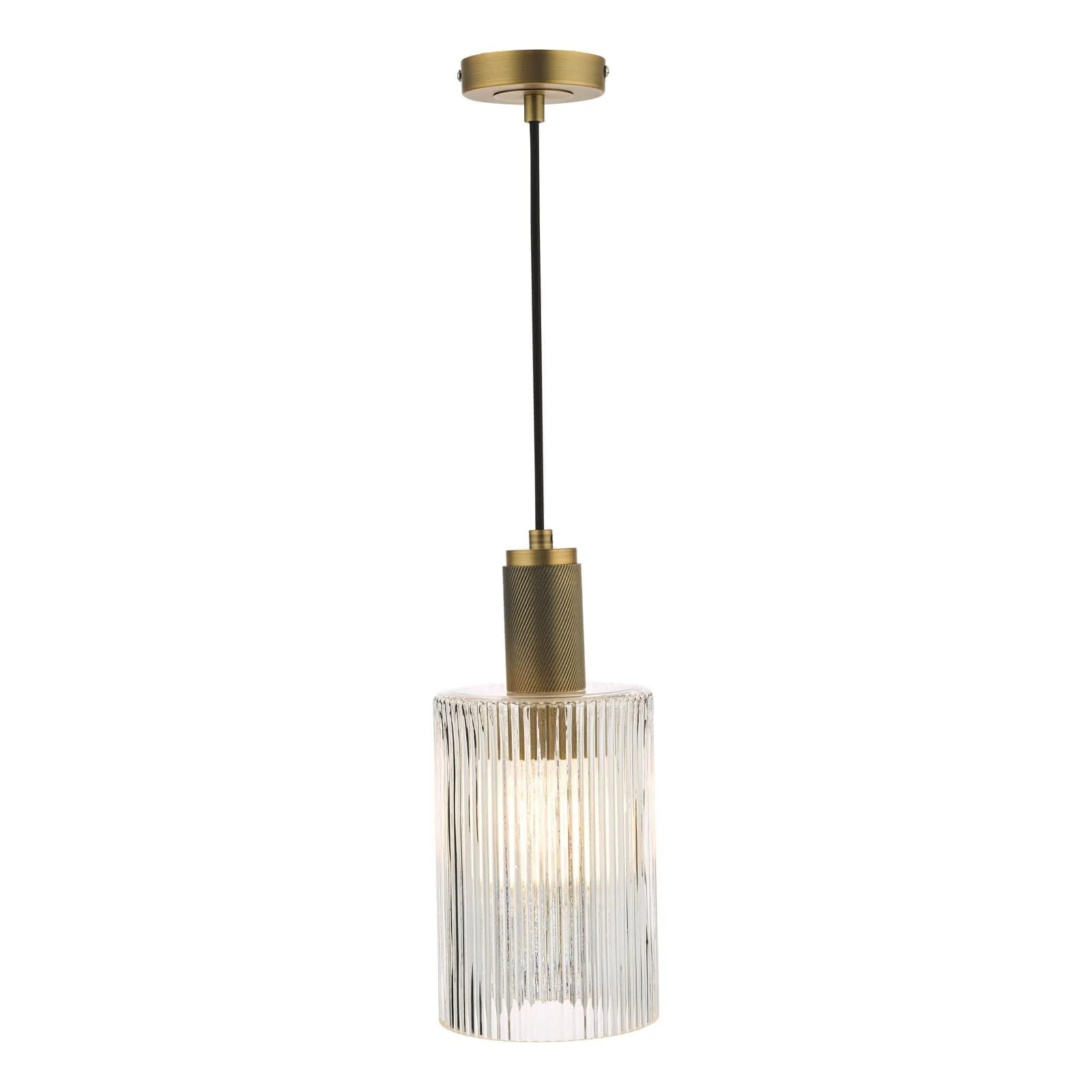 Nikolas Pendant Polished Nickel/Brass/Antique Chrome -Finish Ribbed Cylinder/Smoked/Ribbed Round -Glass - Image 4