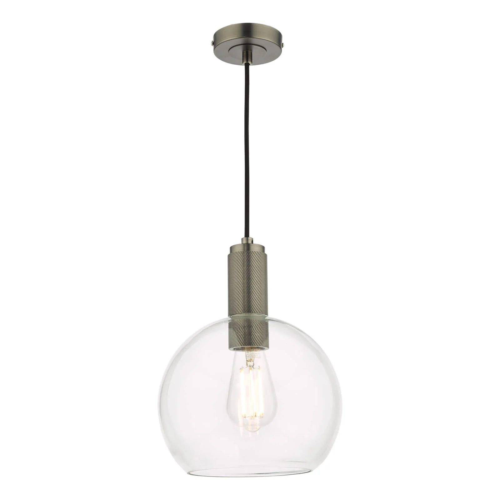 Nikolas Pendant Polished Nickel/Brass/Antique Chrome -Finish Ribbed Cylinder/Smoked/Ribbed Round -Glass - Image 7