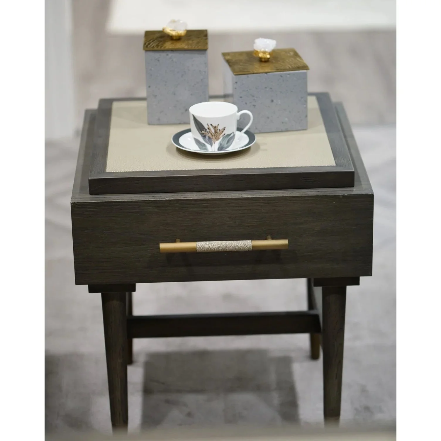 Nimes Side Table / Locker - Grey Oak & Antique Brass Finish - Image 2