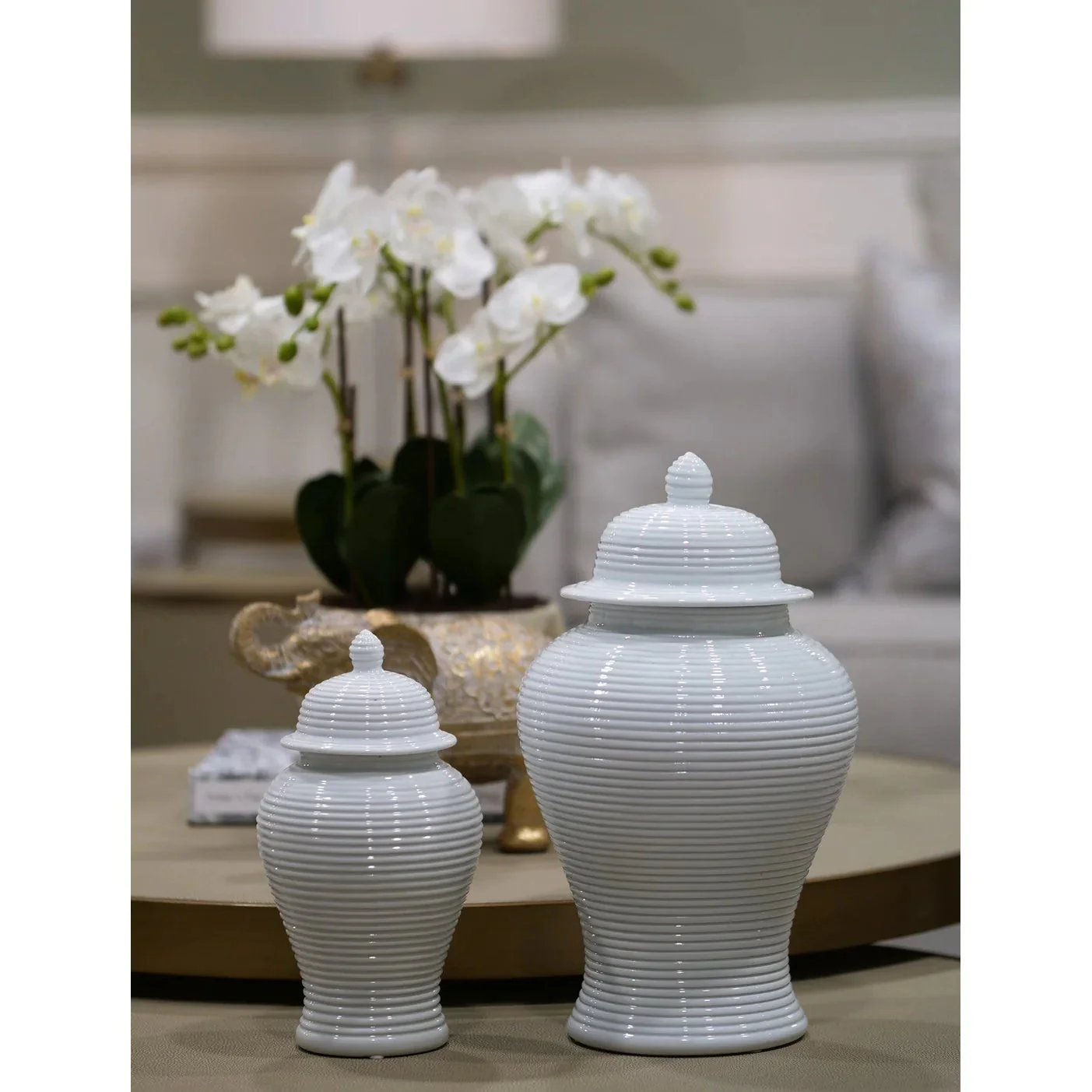 Nina 10''/15" Jar - White Ridged Finish - Image 3