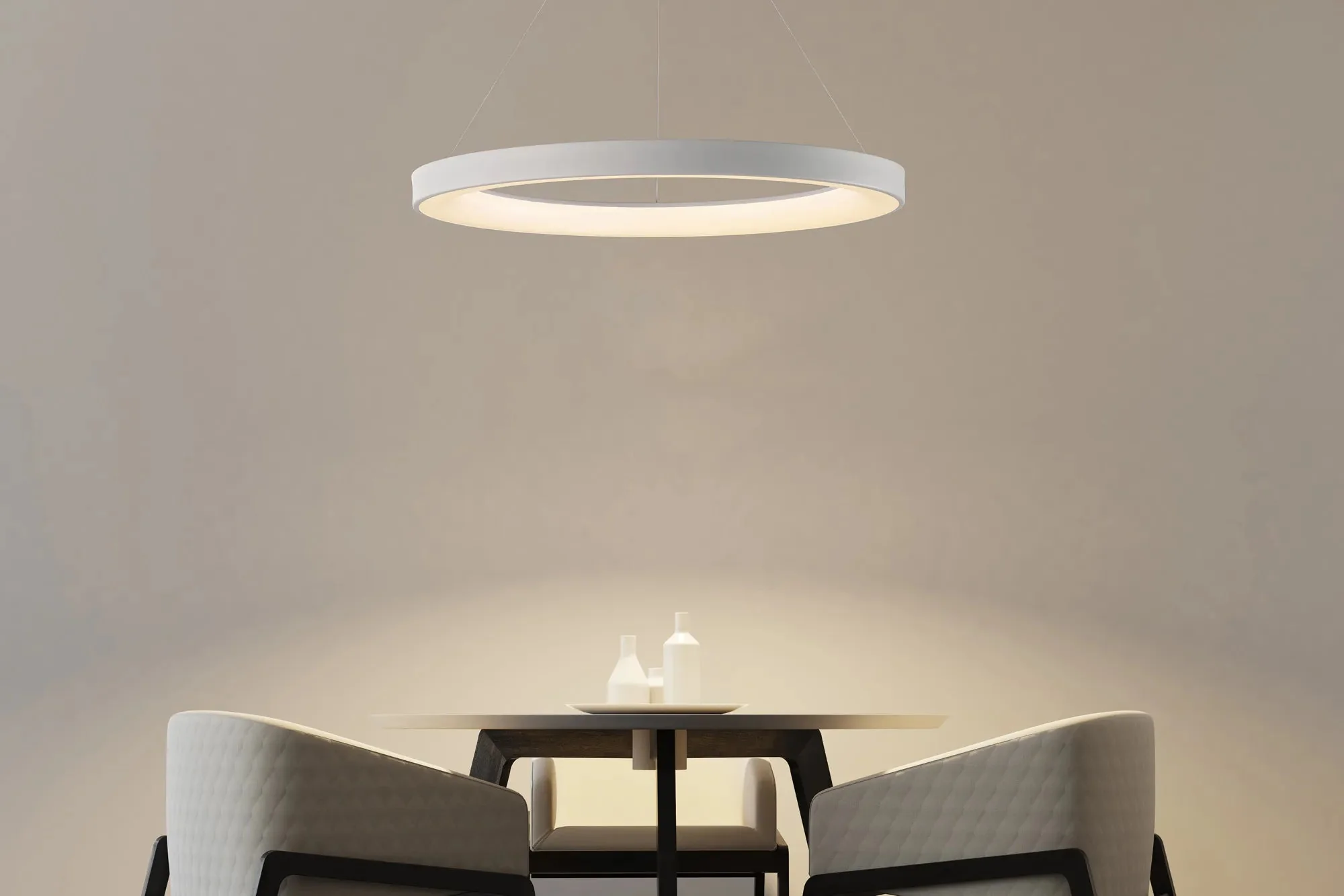 Niseko LED Ring Pendant - Wood/White - Image 7