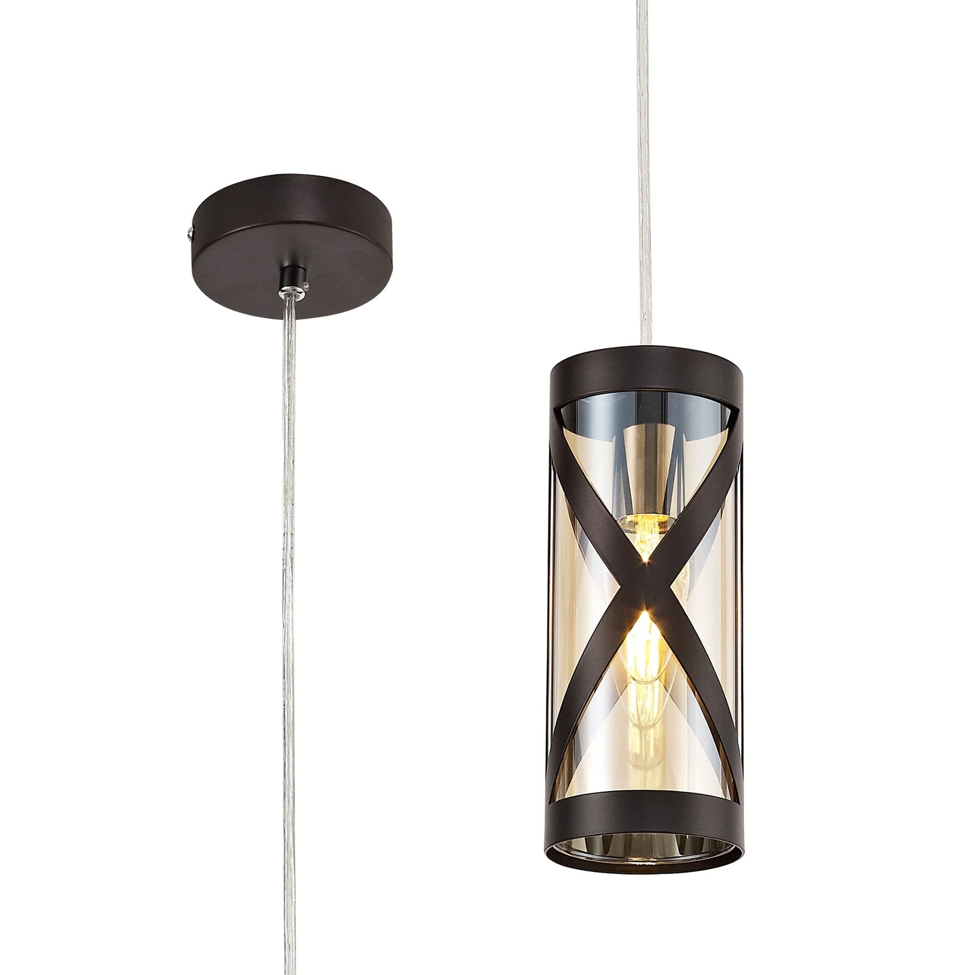 Nivea 1 Light Pendant E14, Matt Grey/Polished Chrome/Cognac - Image 5