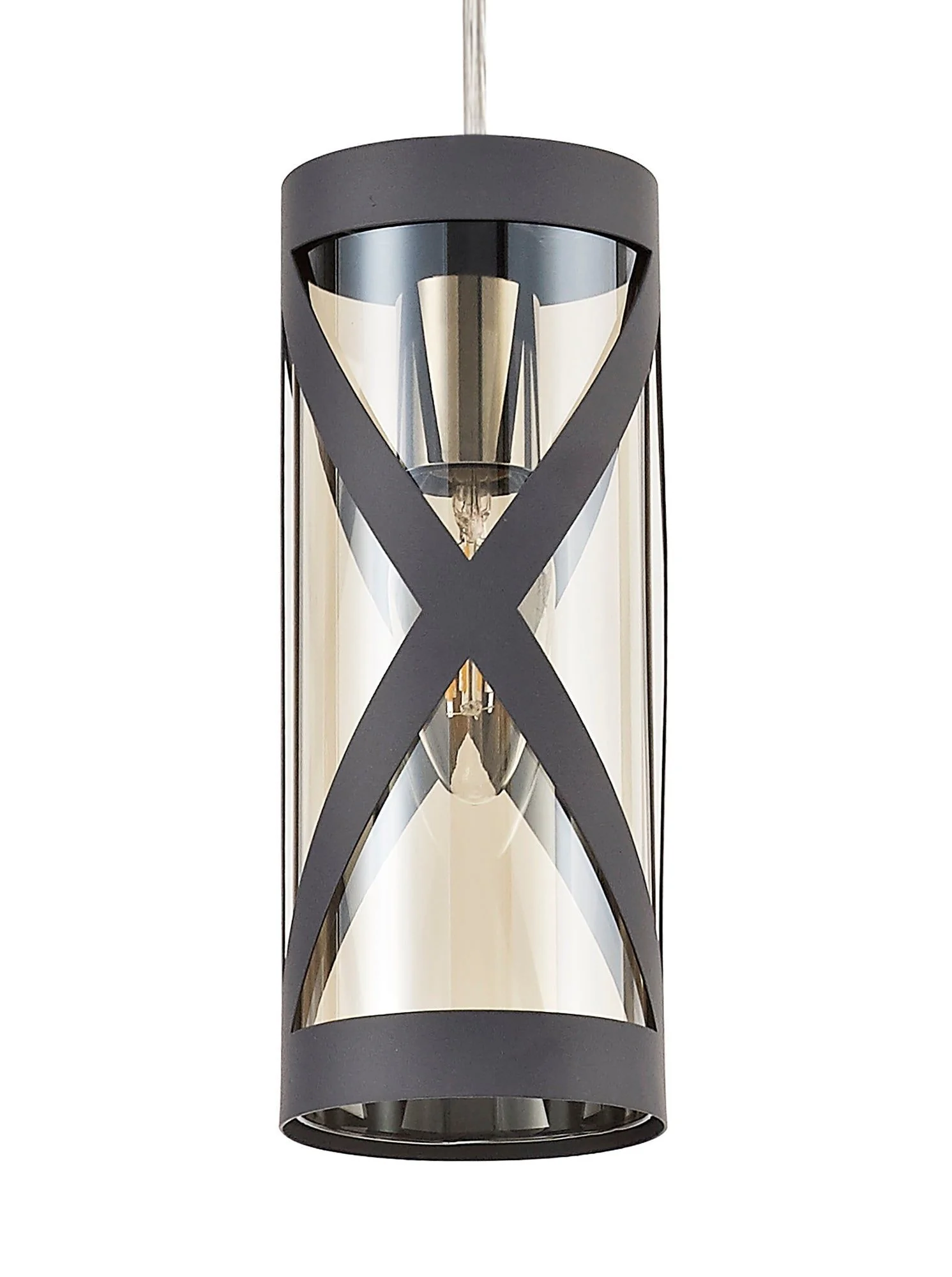 Nivea 1 Light Pendant E14, Matt Grey/Polished Chrome/Cognac - Image 4
