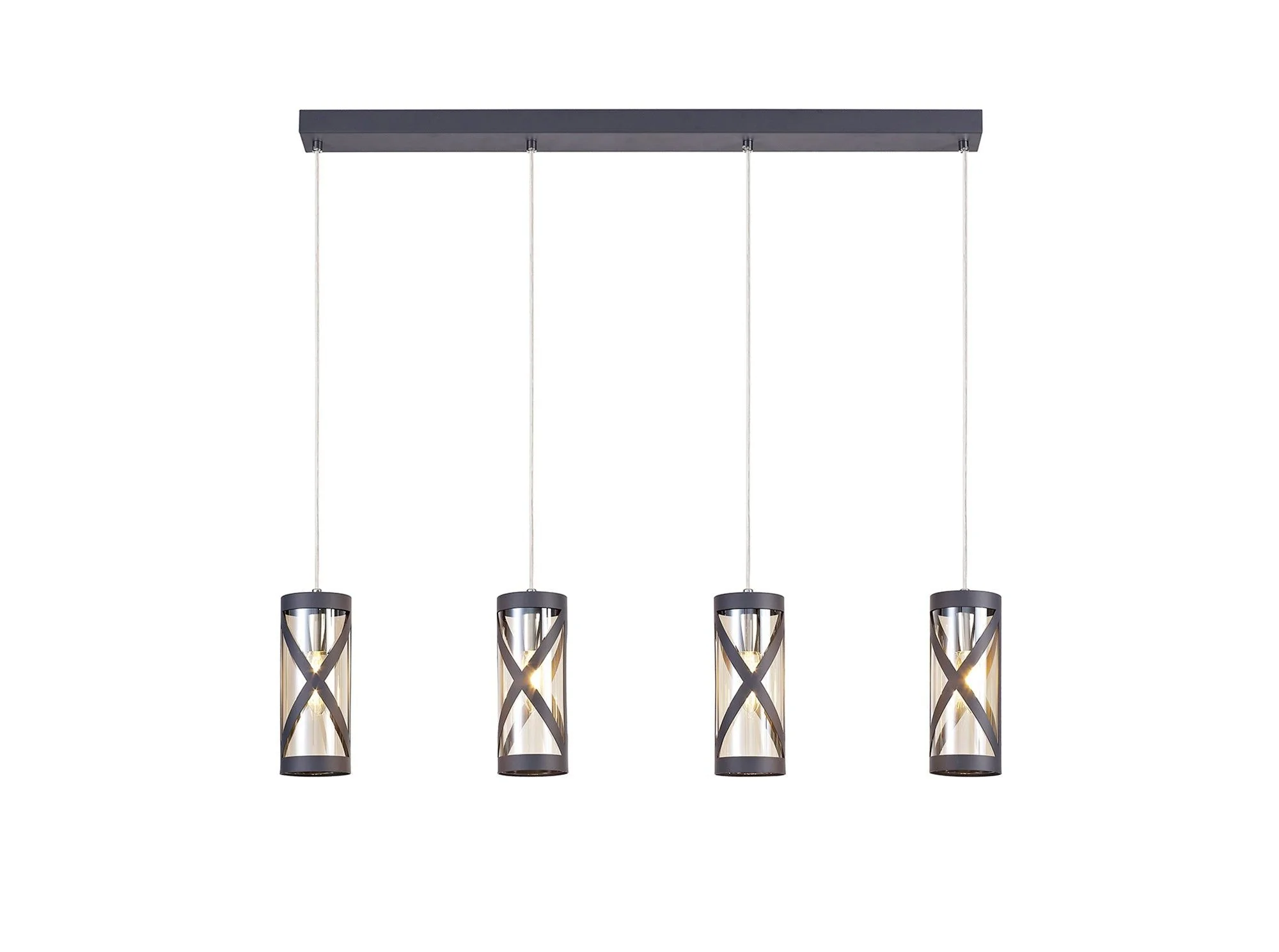 Nivea 4 Light Bar Linear Pendant E14, Oiled Bronze/Matt Grey/Polished Chrome/Cognac - Image 4