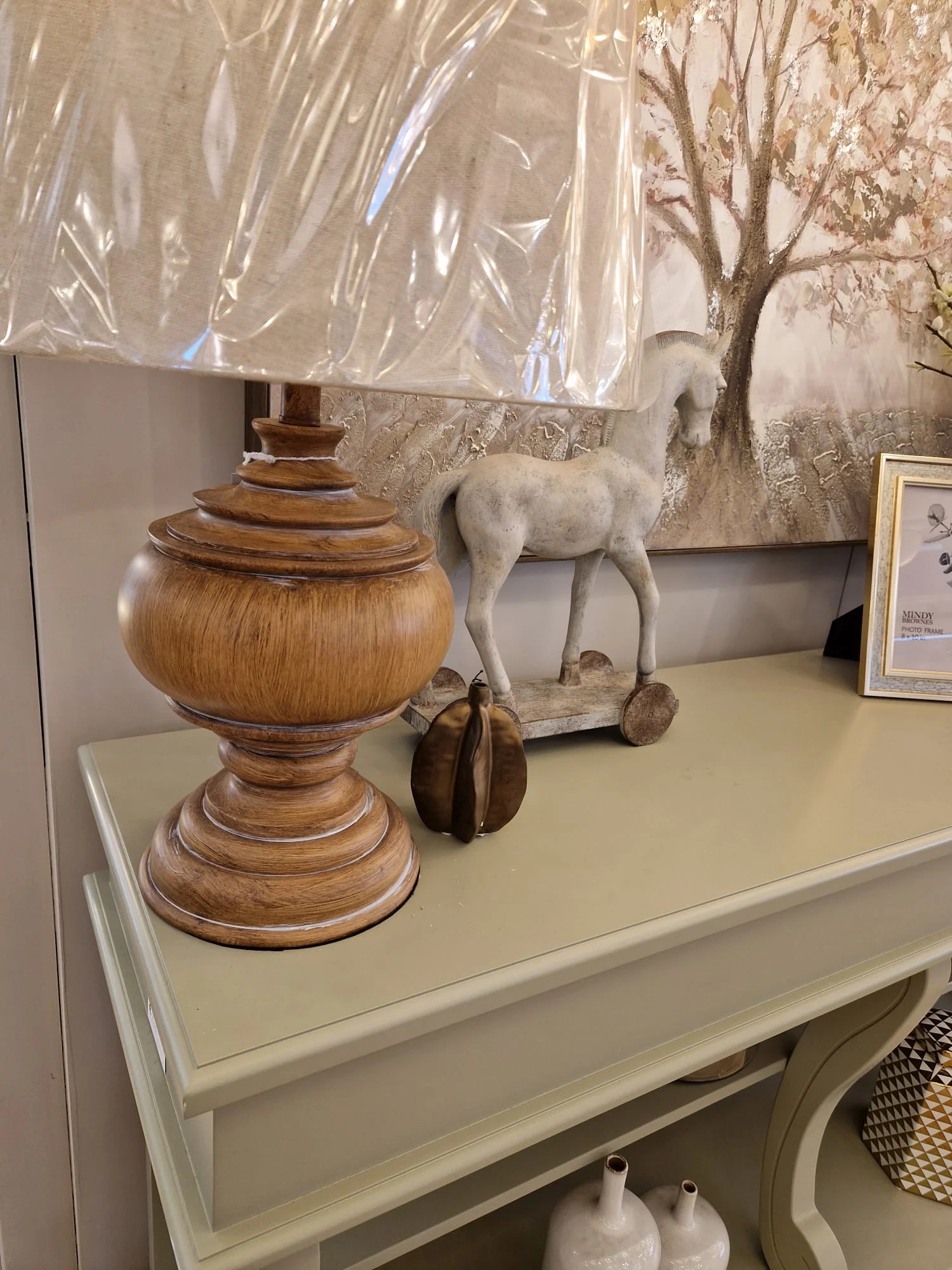 Noah Turned Wooden Table Lamp with Beige Shade - Image 3