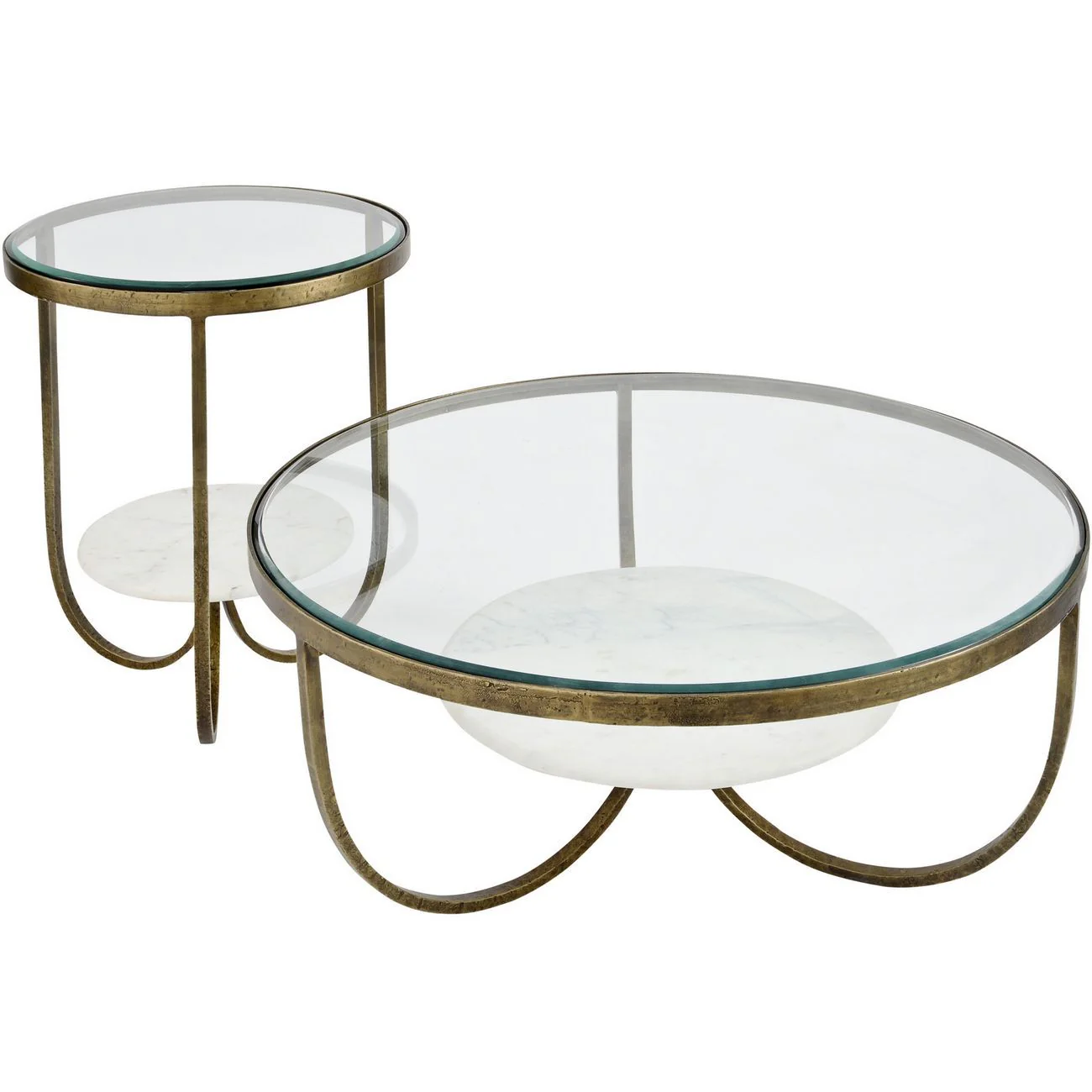 Nolita White Marble & Antique Gold Iron Side Table - Image 2