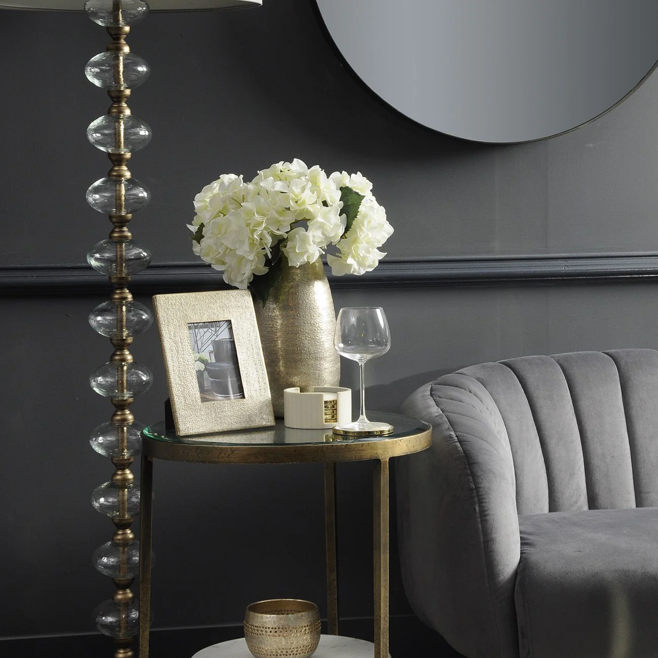 Nolita White Marble & Antique Gold Iron Side Table - Image 3