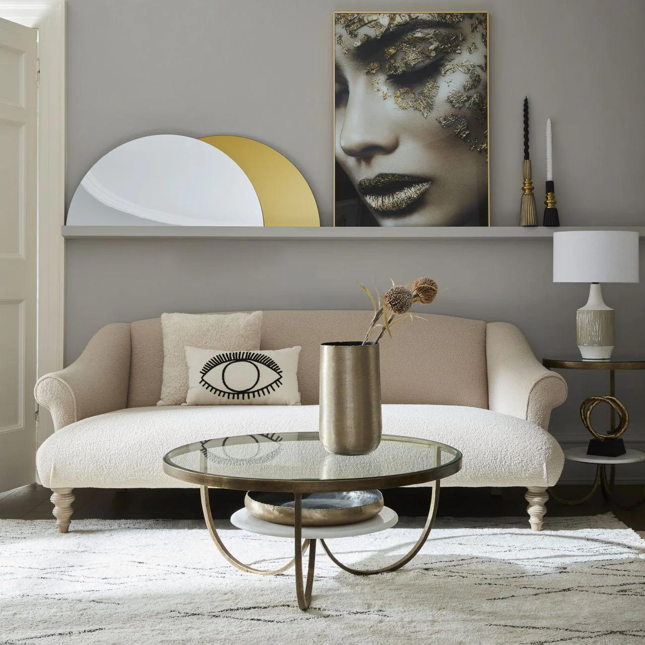 Nolita White Marble & Antique Gold Iron Side Table - Image 4