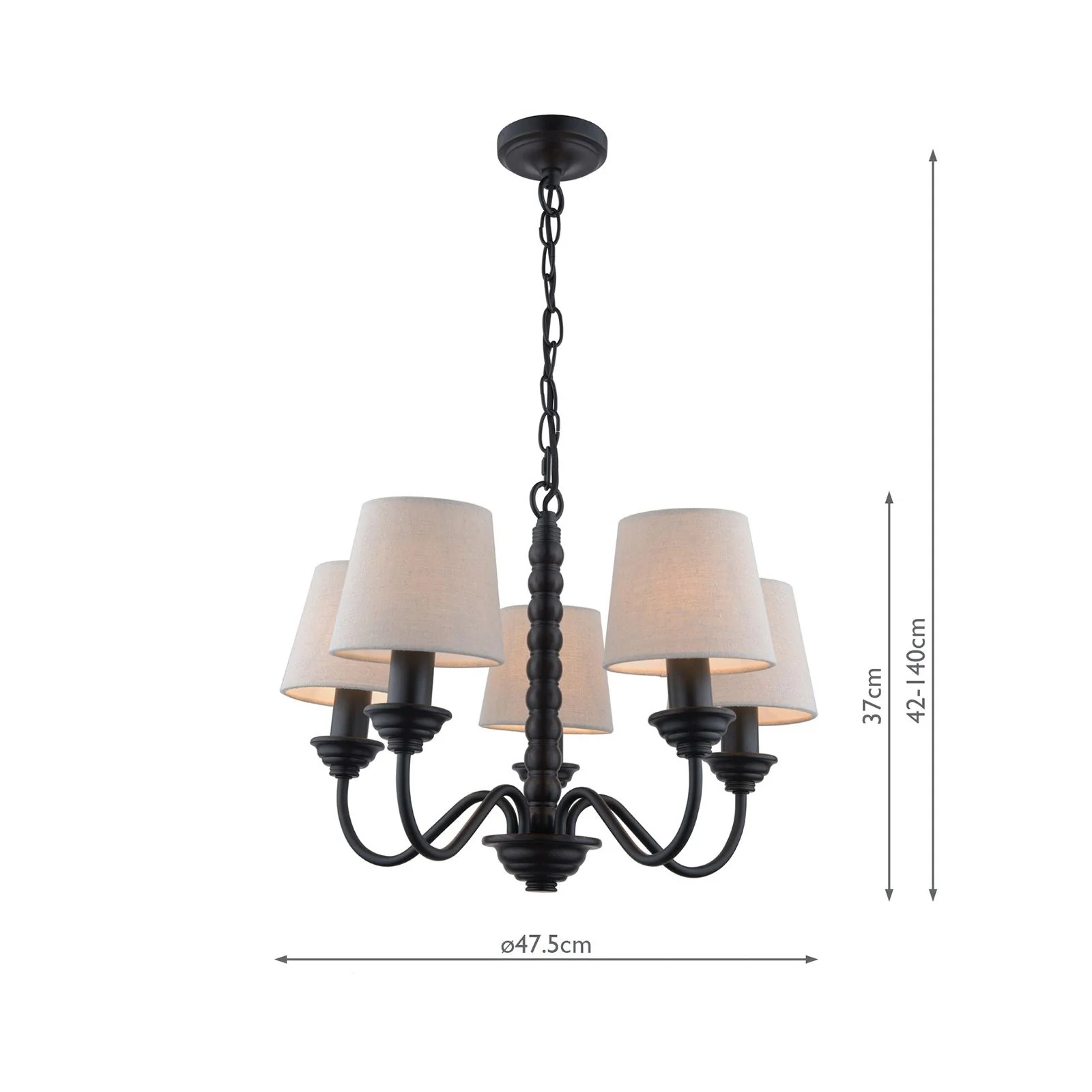 Norbury 5 Light Armed Pendant Matt Black With Shade - Image 4