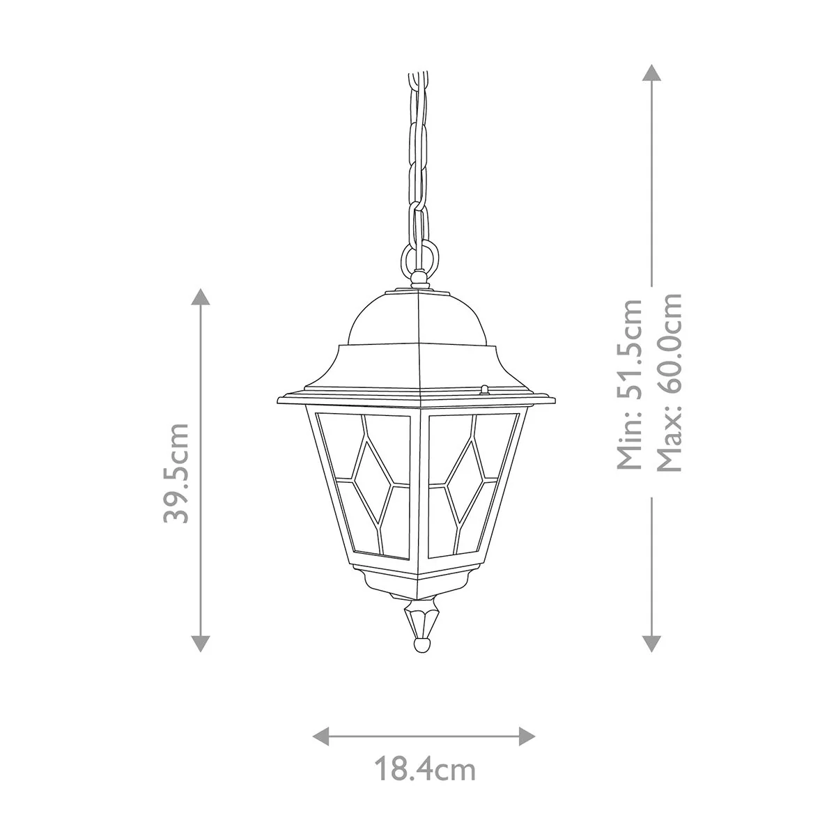 Norfolk 1 Light Chain Lantern - Black IP44 E27 - Image 5