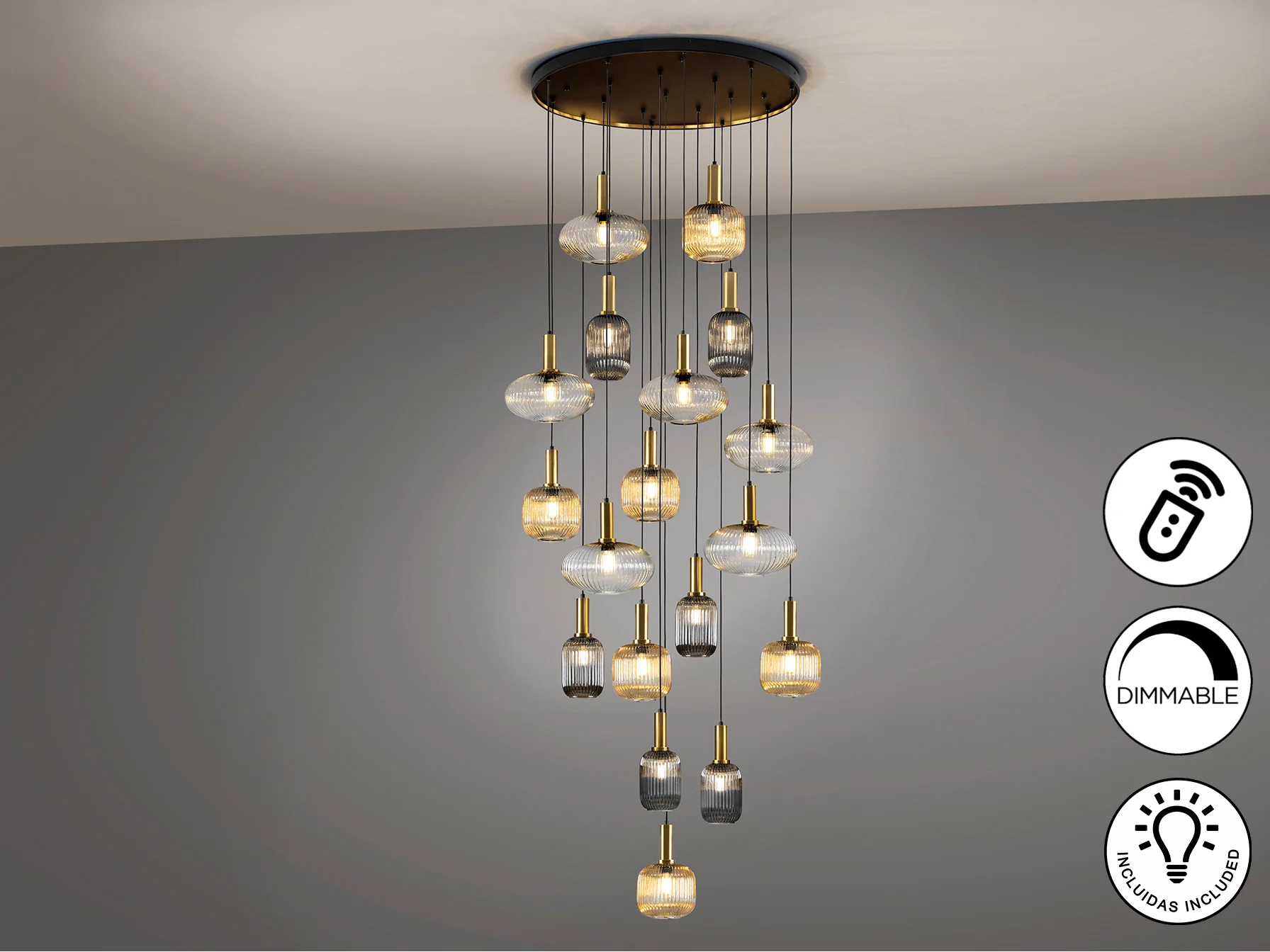 Norma  18Lt Ceiling Light- Black-Brass Finish - Dimmable with Remote - Image 3
