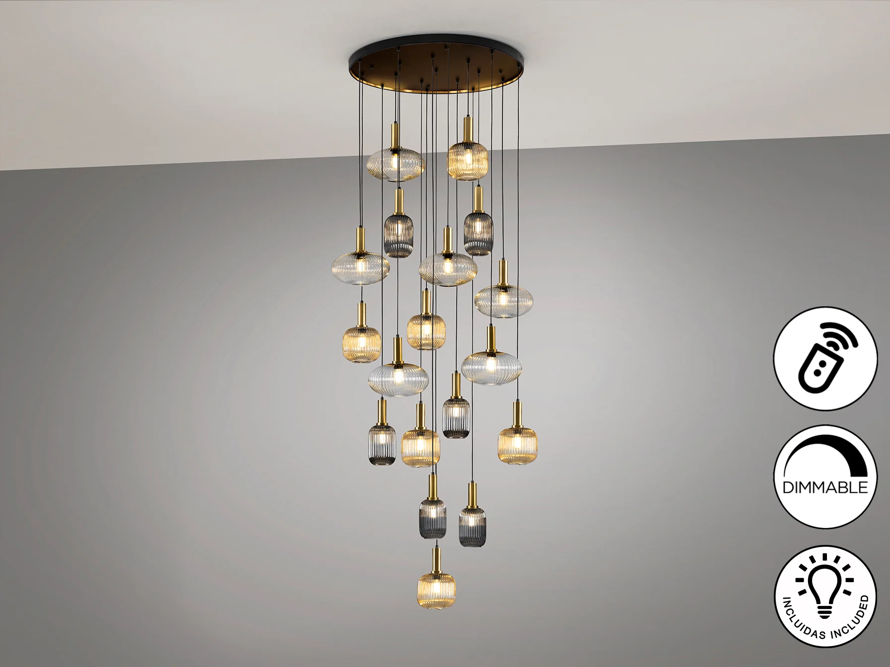 Norma  18Lt Ceiling Light- Black-Brass Finish - Dimmable with Remote - Image 4