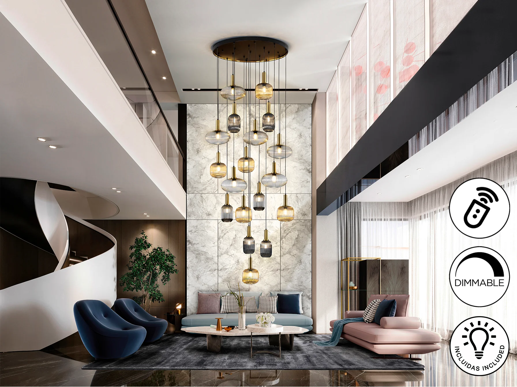 Norma  18Lt Ceiling Light- Black-Brass Finish - Dimmable with Remote - Image 5