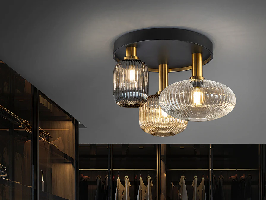 Norma 3Lt Semi-Flush Ceiling Lamp - Black/Brass - Image 2