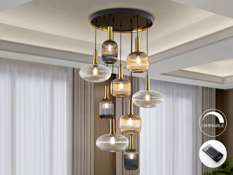 Norma  9Lt Ceiling Light- Black/ Brass - Image 2