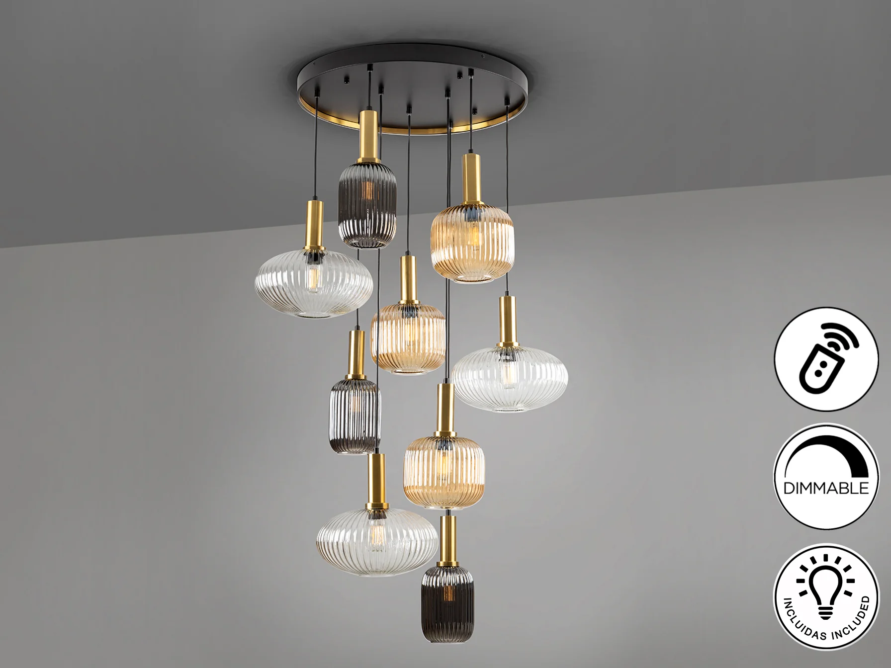 Norma  9Lt Ceiling Light- Black/ Brass - Image 3