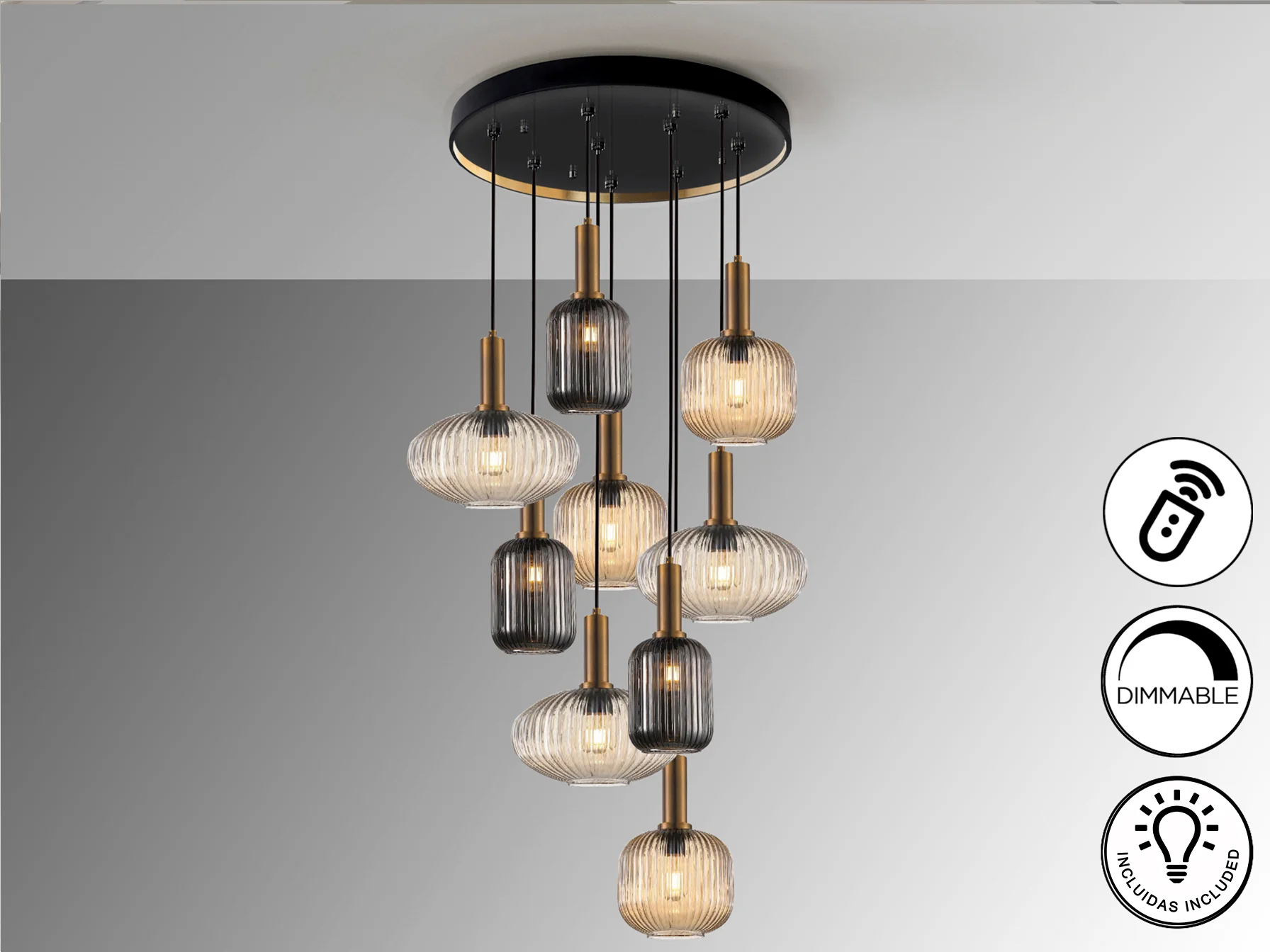 Norma  9Lt Ceiling Light- Black/ Brass - Image 4