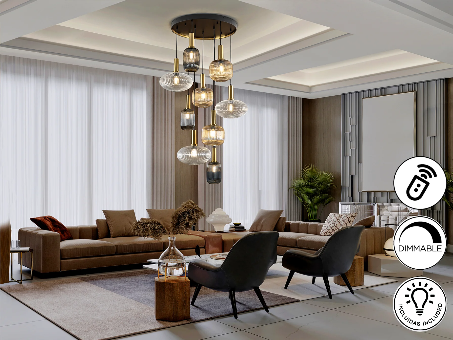 Norma  9Lt Ceiling Light- Black/ Brass - Image 6