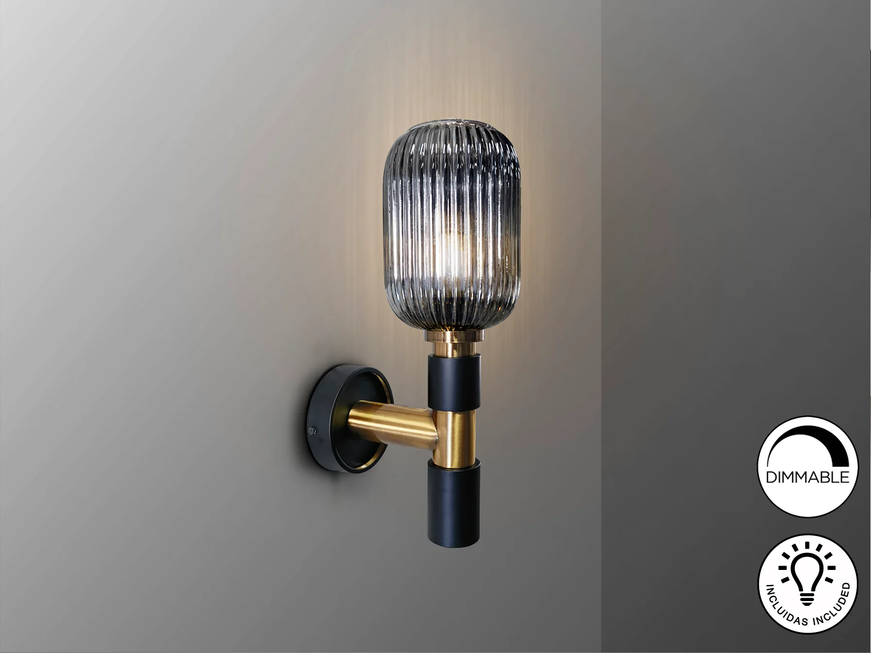 Norma Wall Light- Black-Brass Finish - Image 3