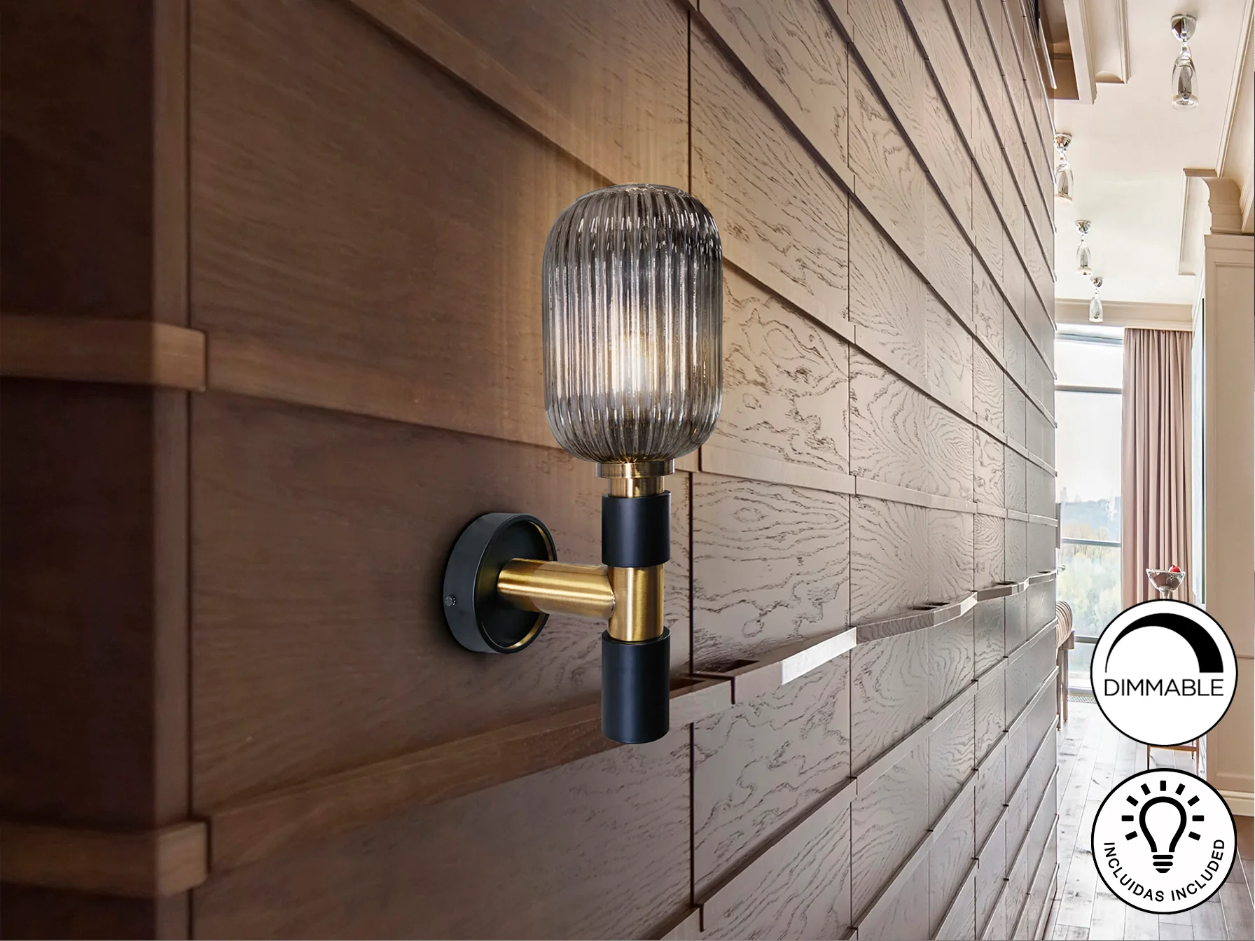 Norma Wall Light- Black-Brass Finish - Image 5