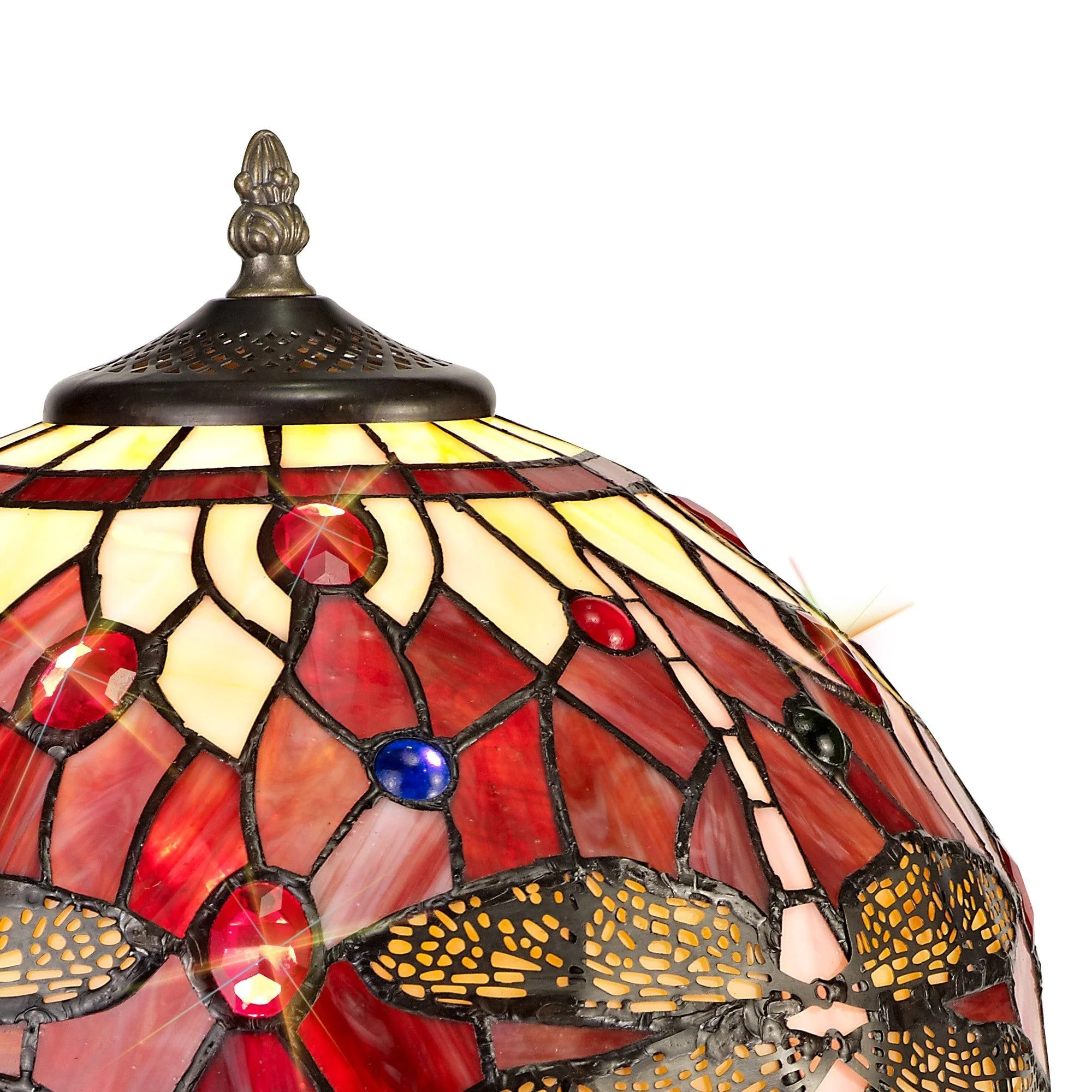 Nuflur 1 Light Curved Table Lamp E27 With 30cm Tiffany Shade, Blue/Orange/Crystal/Aged Antique Brass, Purple/Pink/Crystal/Aged Antique Brass - Image 3
