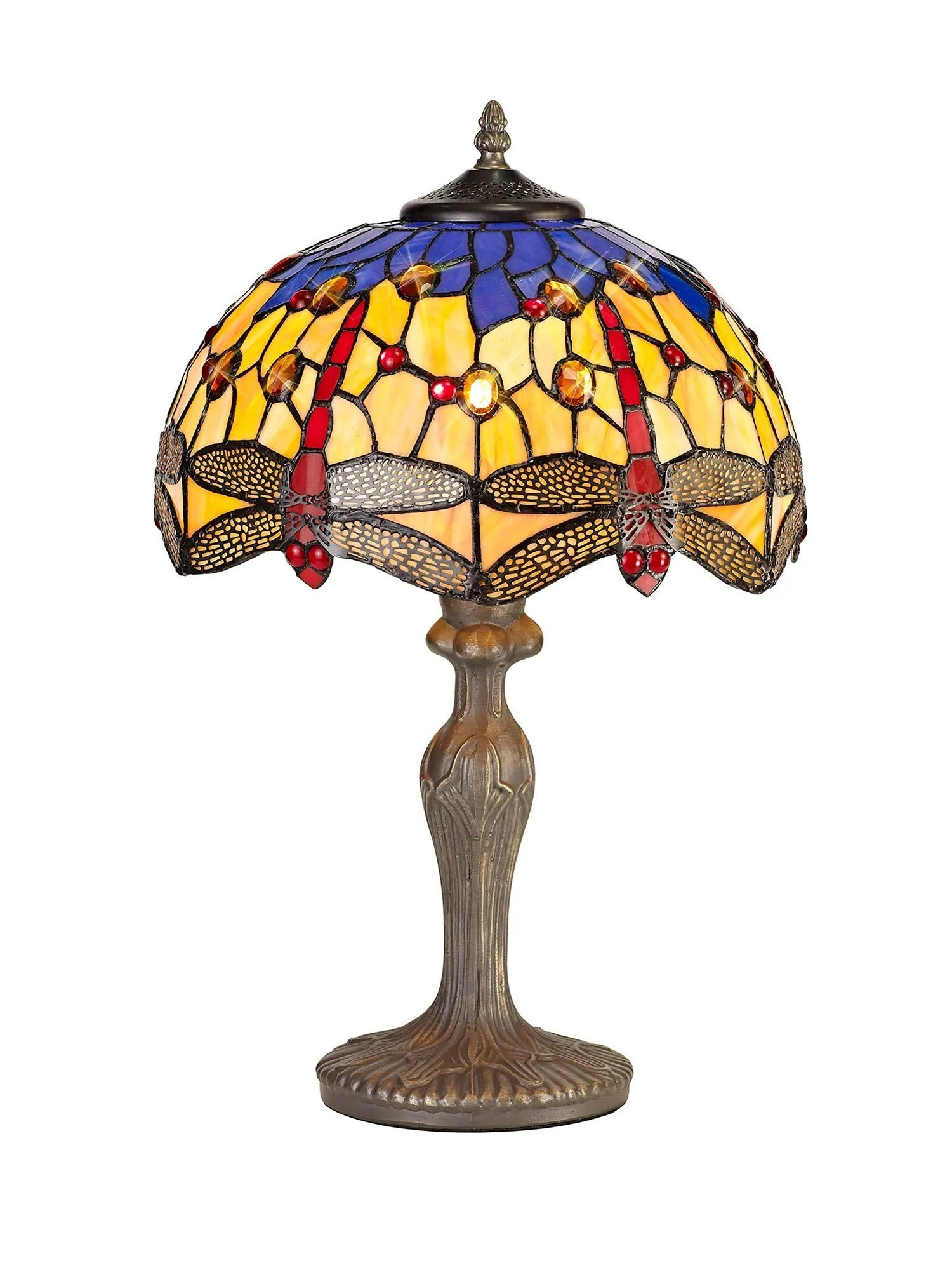 Nuflur 1 Light Curved Table Lamp E27 With 30cm Tiffany Shade, Blue/Orange/Crystal/Aged Antique Brass, Purple/Pink/Crystal/Aged Antique Brass - Image 5