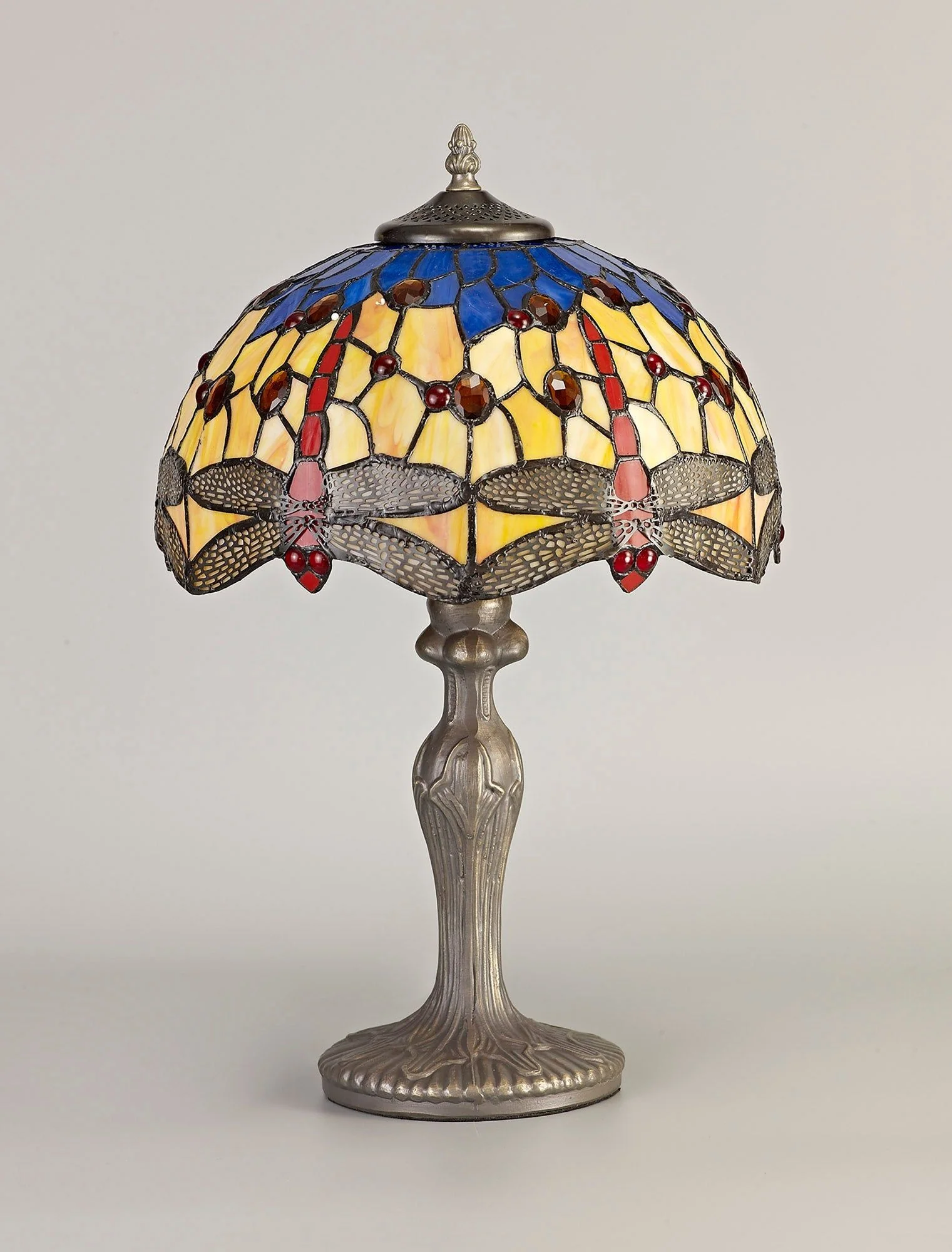 Nuflur 1 Light Curved Table Lamp E27 With 30cm Tiffany Shade, Blue/Orange/Crystal/Aged Antique Brass, Purple/Pink/Crystal/Aged Antique Brass - Image 6