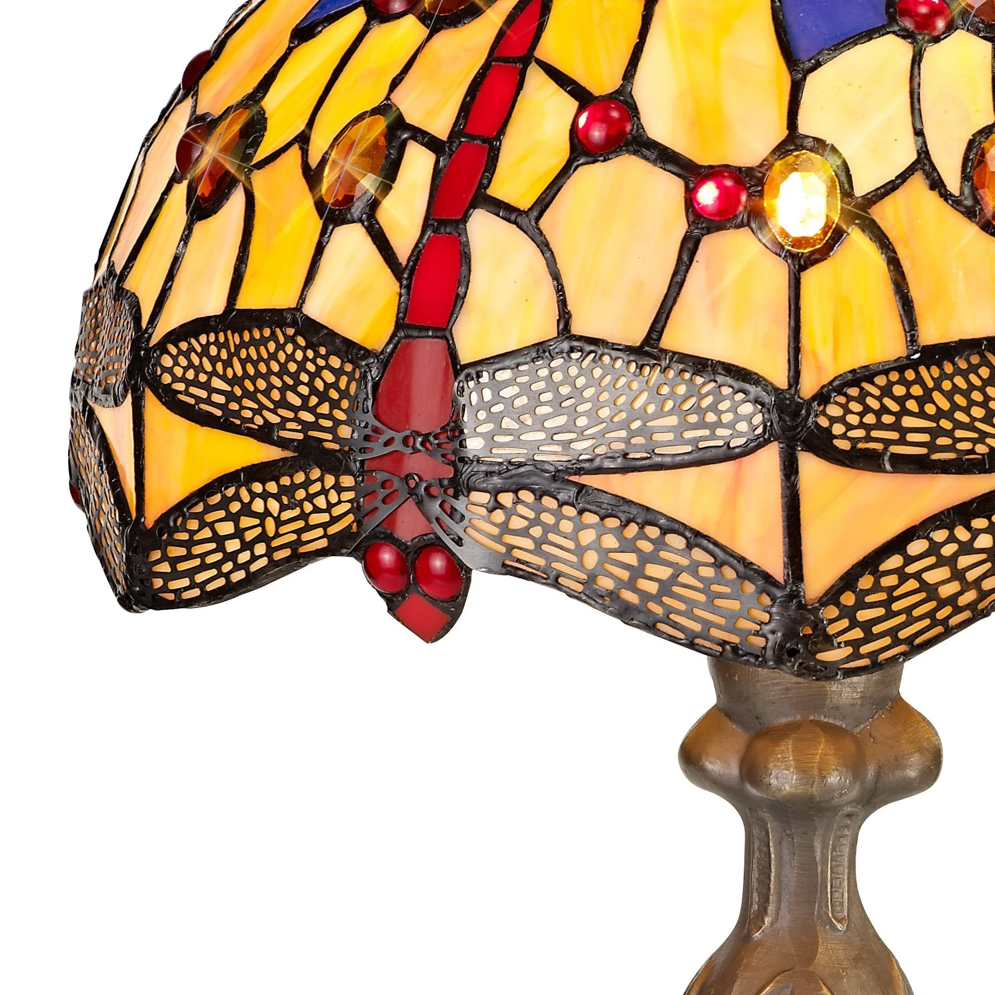 Nuflur 1 Light Curved Table Lamp E27 With 30cm Tiffany Shade, Blue/Orange/Crystal/Aged Antique Brass, Purple/Pink/Crystal/Aged Antique Brass - Image 8