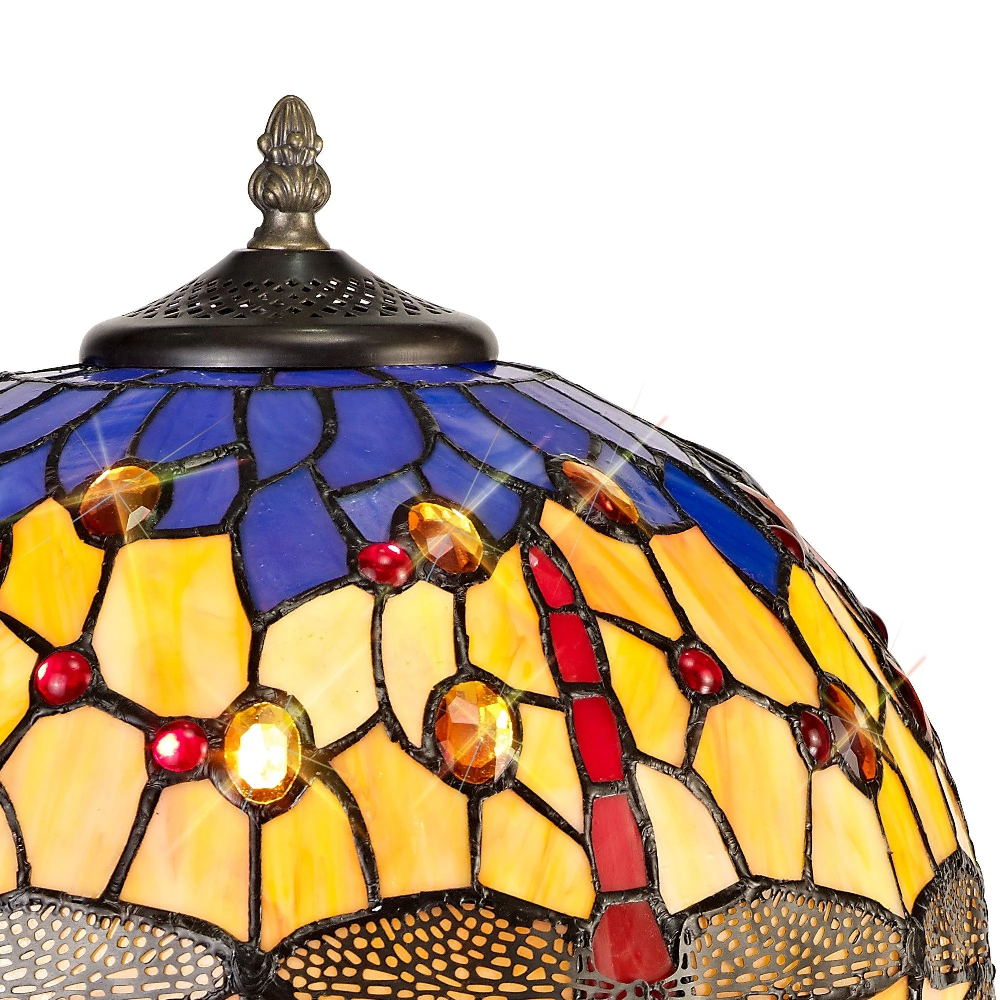 Nuflur 1 Light Curved Table Lamp E27 With 30cm Tiffany Shade, Blue/Orange/Crystal/Aged Antique Brass, Purple/Pink/Crystal/Aged Antique Brass - Image 9