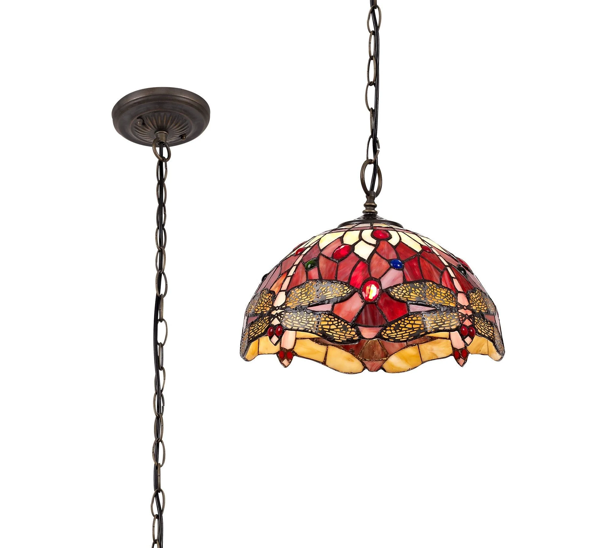 Nuflur 1 Light Downlighter Pendant E27 With 30cm Tiffany Shade, Antique Brass - Image 3