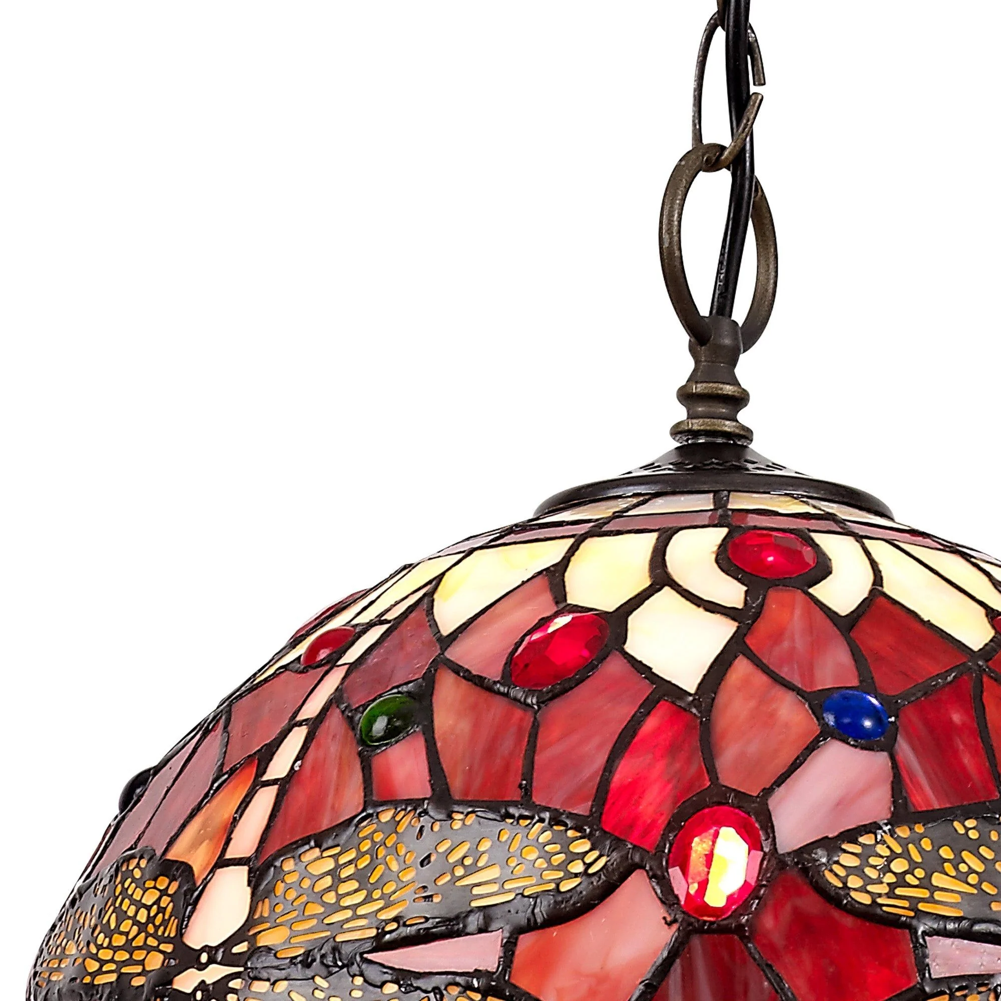Nuflur 1 Light Downlighter Pendant E27 With 30cm Tiffany Shade, Antique Brass - Image 4