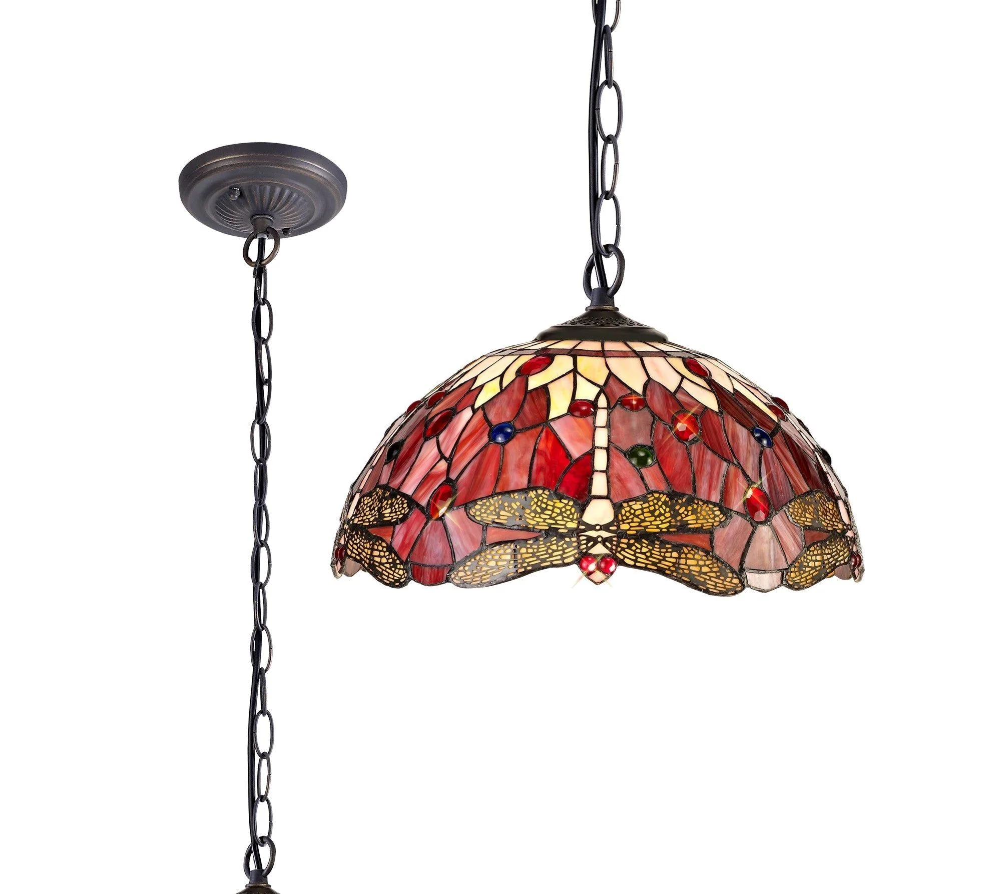Nuflur 1 Light Downlighter Pendant E27 With 40cm Tiffany Shade, Antique Brass - Image 2