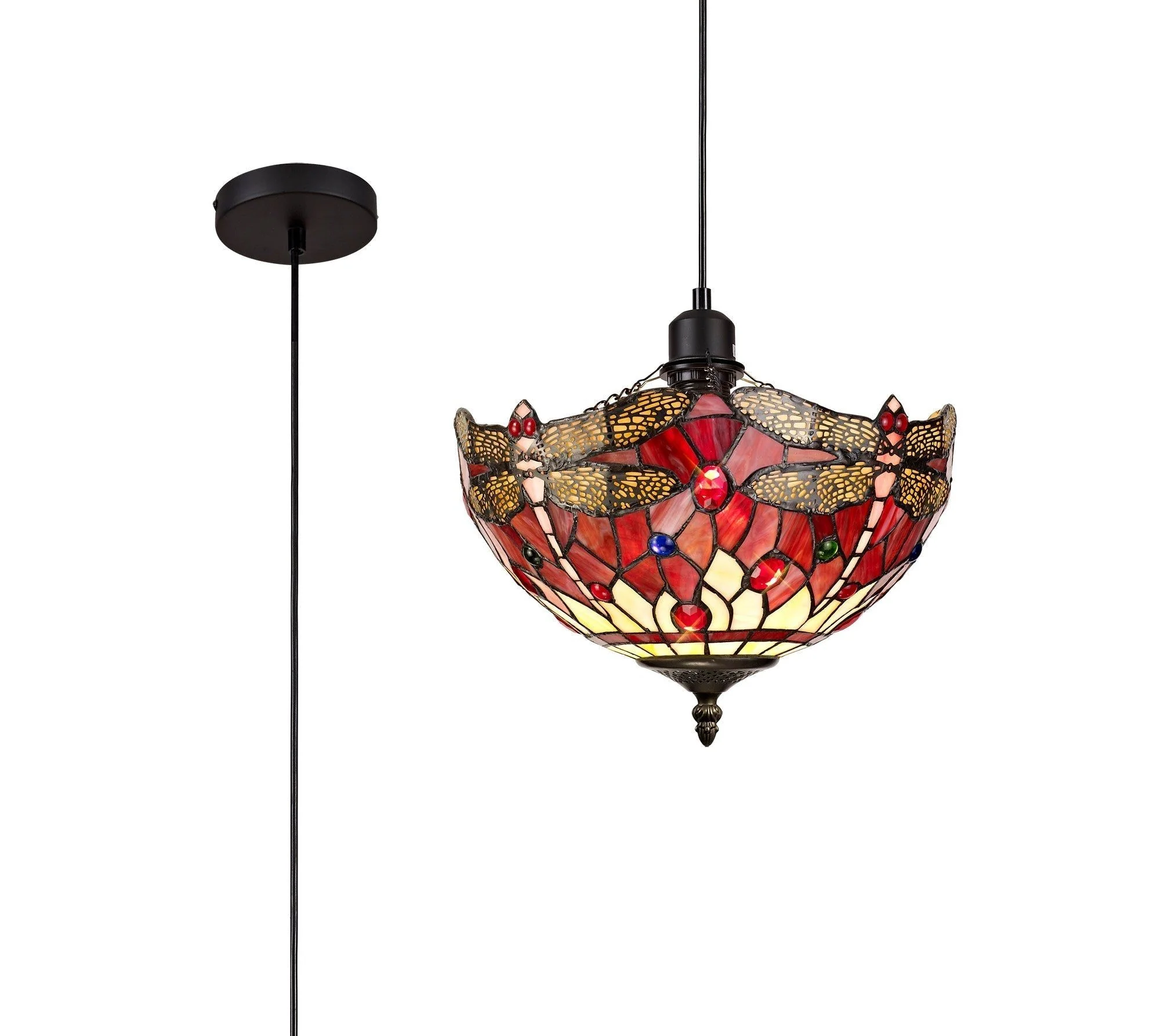 Nuflur 1 Light Uplighter Pendant E27 With 30cm Tiffany Shade, Blue/Orange/Crystal/Black - Image 2